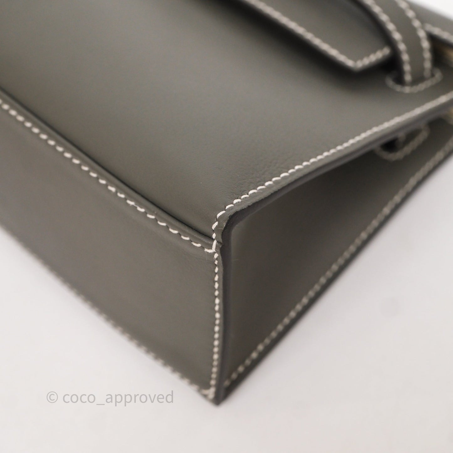 Hermès Kelly Pochette Clutch Gris Meyer 0L/ Craie 10 Swift Palladium Hardware