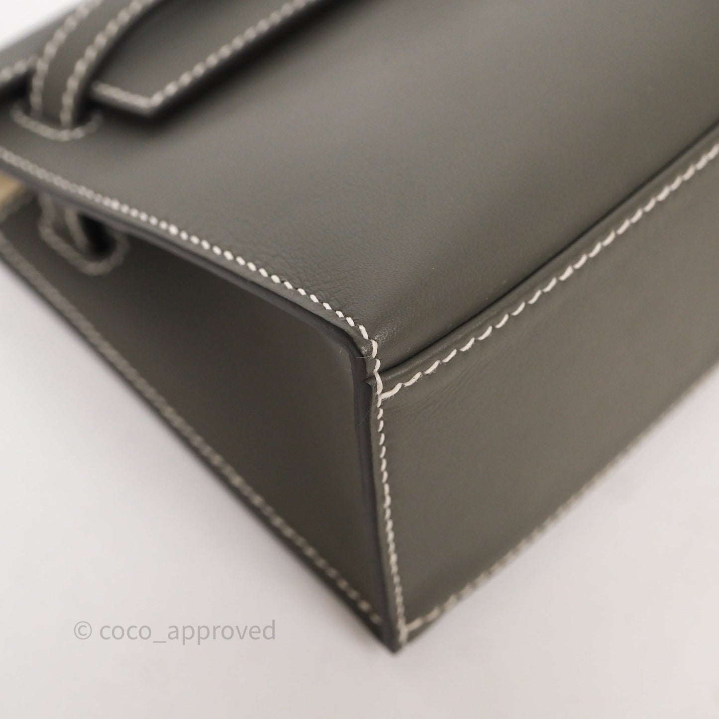 Hermès Kelly Pochette Clutch Gris Meyer 0L/ Craie 10 Swift Palladium Hardware