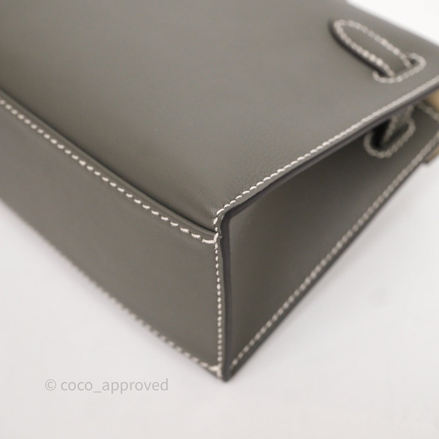 Hermès Kelly Pochette Clutch Gris Meyer 0L/ Craie 10 Swift Palladium Hardware