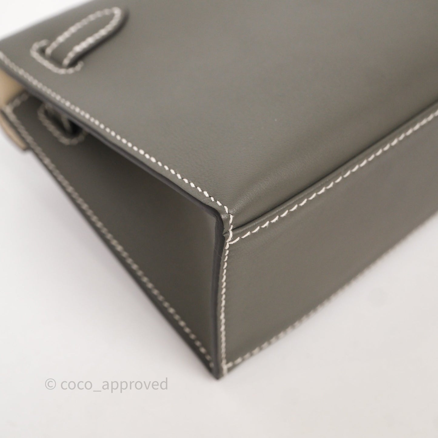 Hermès Kelly Pochette Clutch Gris Meyer 0L/ Craie 10 Swift Palladium Hardware