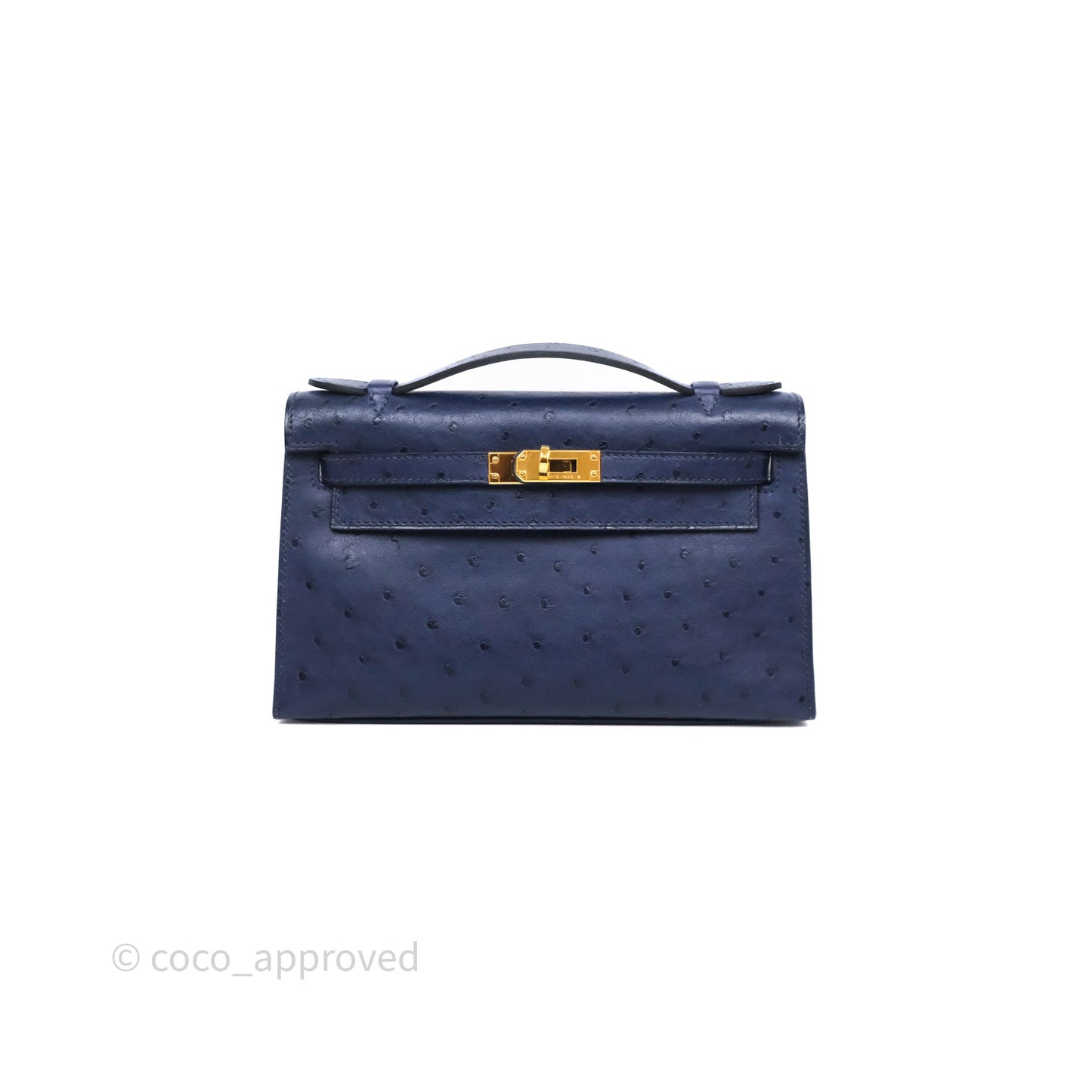 Hermès Kelly Pochette Bleu Iris 77 Ostrich Gold Hardware
