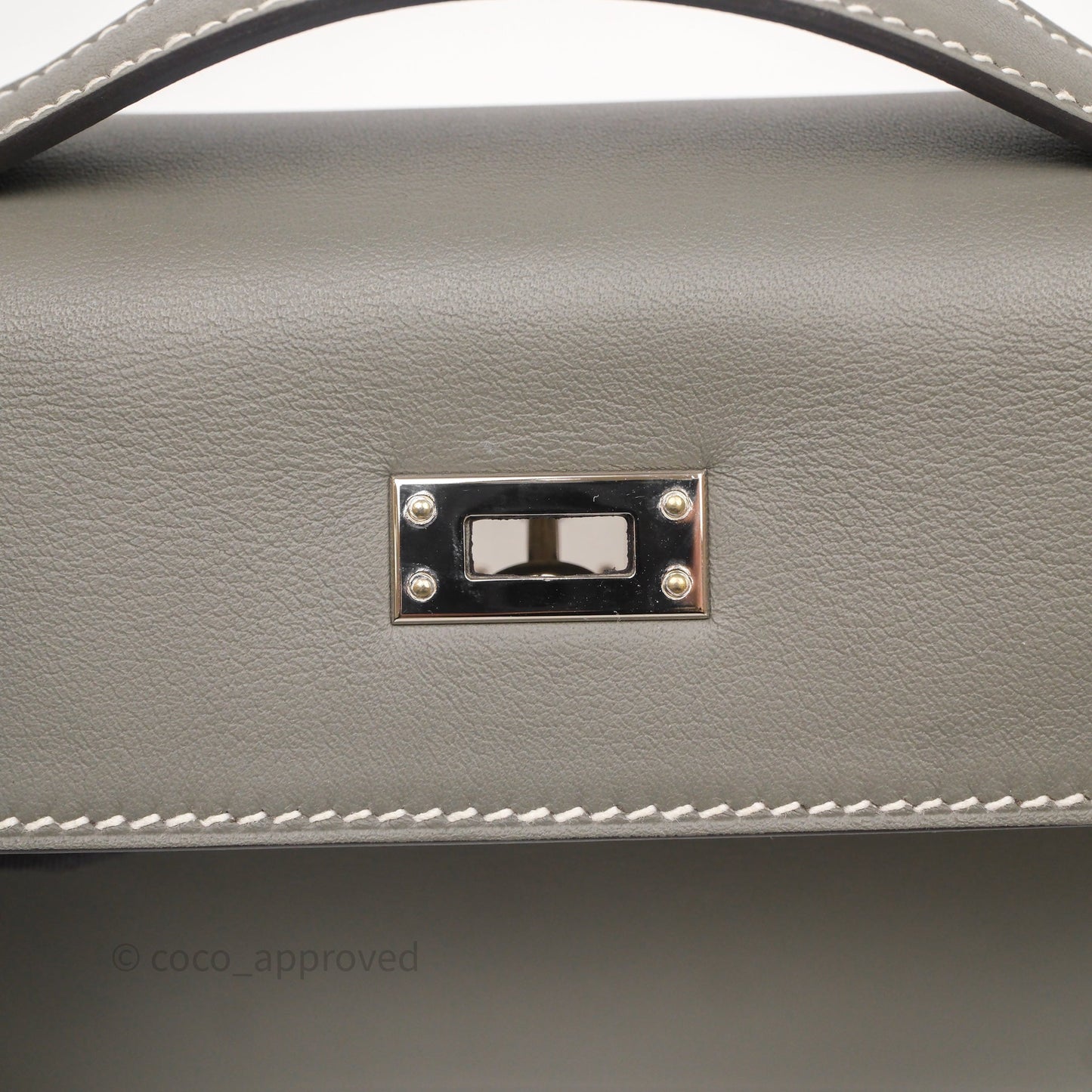 Hermès Kelly Pochette Clutch Gris Meyer 0L/ Craie 10 Swift Palladium Hardware