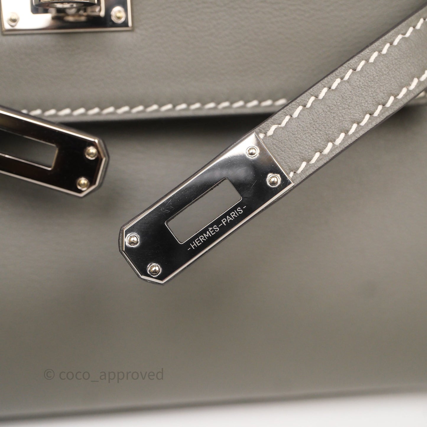 Hermès Kelly Pochette Clutch Gris Meyer 0L/ Craie 10 Swift Palladium Hardware