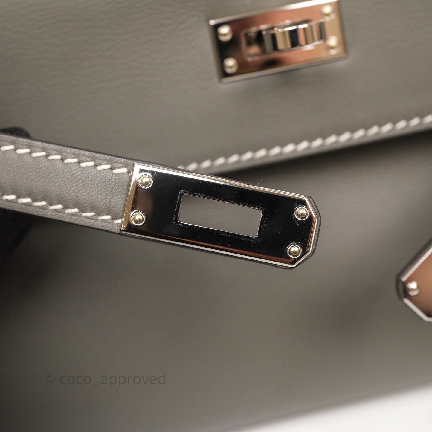 Hermès Kelly Pochette Clutch Gris Meyer 0L/ Craie 10 Swift Palladium Hardware