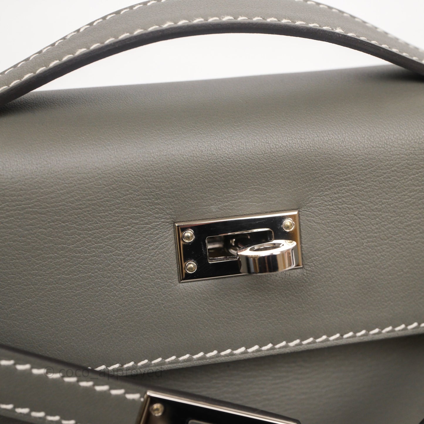 Hermès Kelly Pochette Clutch Gris Meyer 0L/ Craie 10 Swift Palladium Hardware