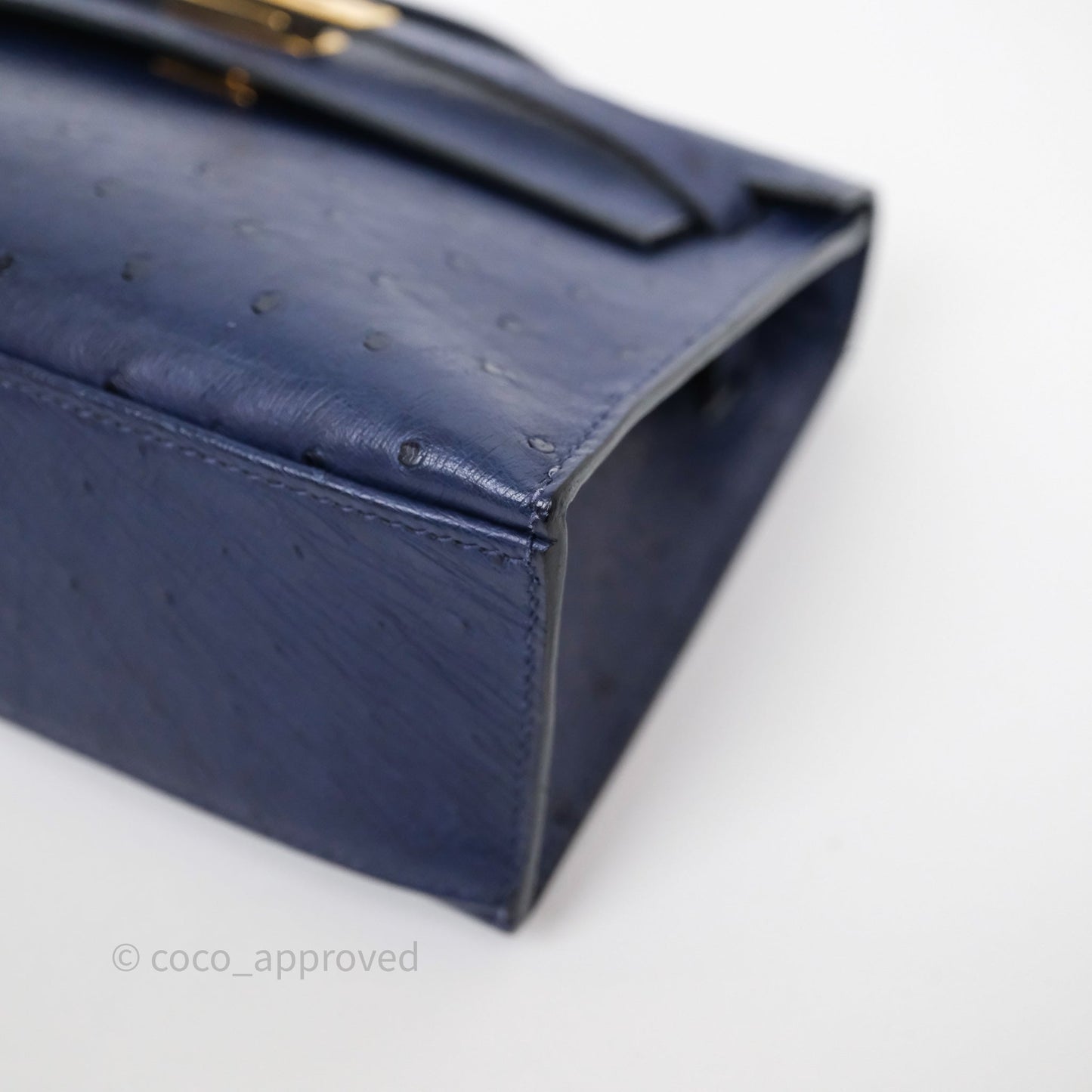Hermès Kelly Pochette Bleu Iris 77 Ostrich Gold Hardware