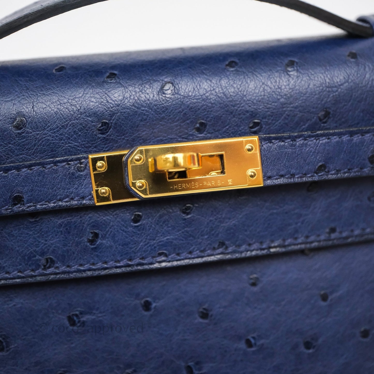 Hermès Kelly Pochette Bleu Iris 77 Ostrich Gold Hardware