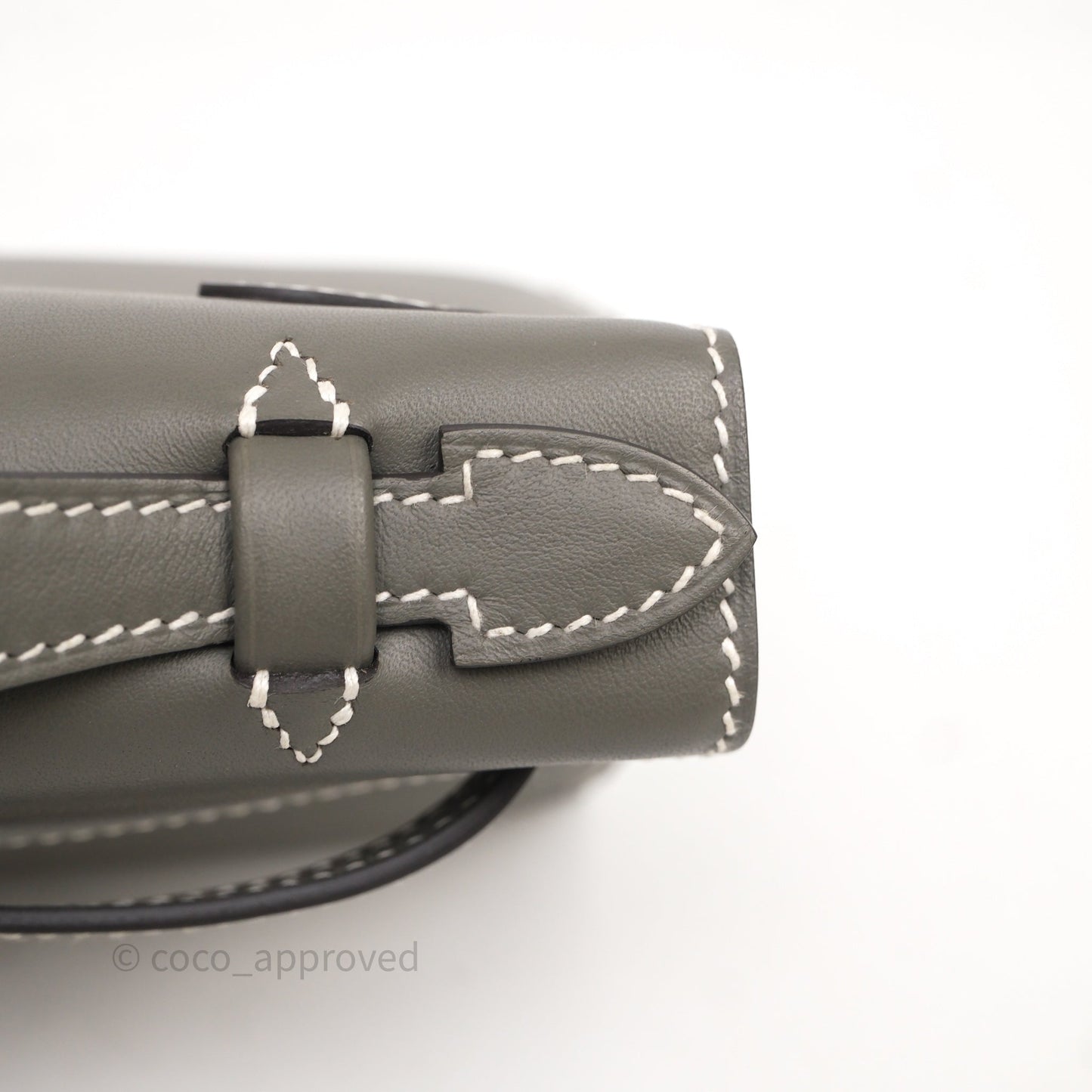 Hermès Kelly Pochette Clutch Gris Meyer 0L/ Craie 10 Swift Palladium Hardware