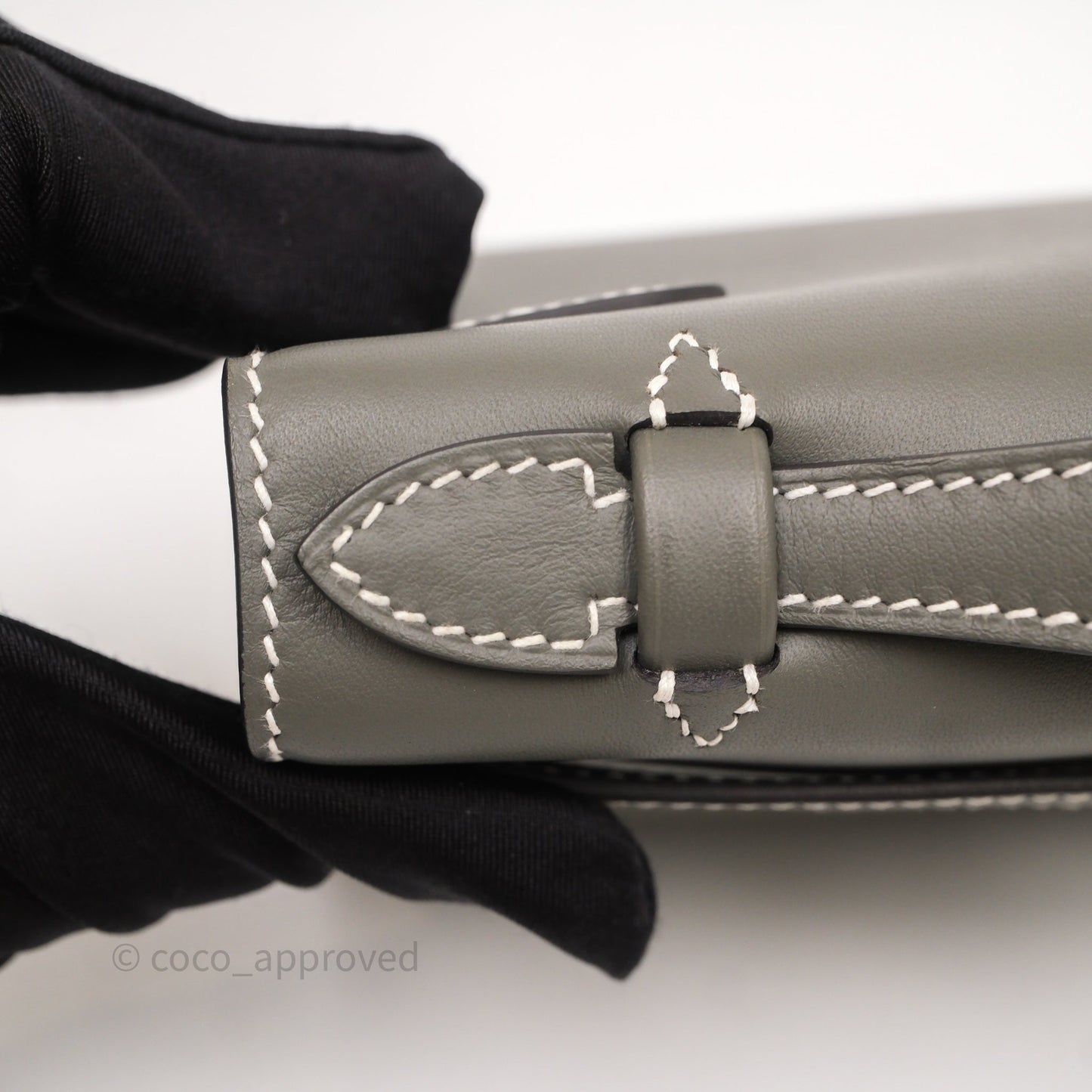 Hermès Kelly Pochette Clutch Gris Meyer 0L/ Craie 10 Swift Palladium Hardware
