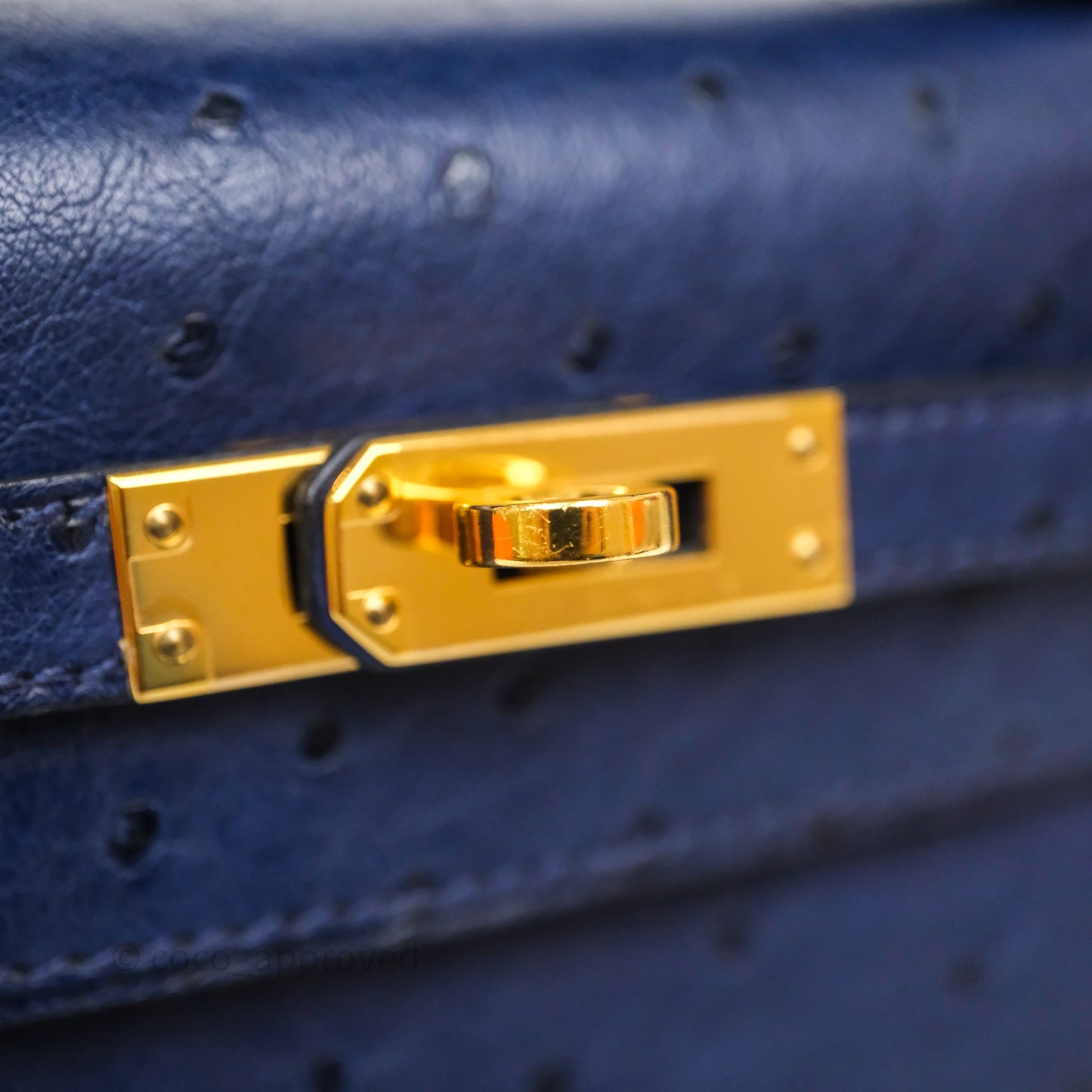 Hermès Kelly Pochette Bleu Iris 77 Ostrich Gold Hardware