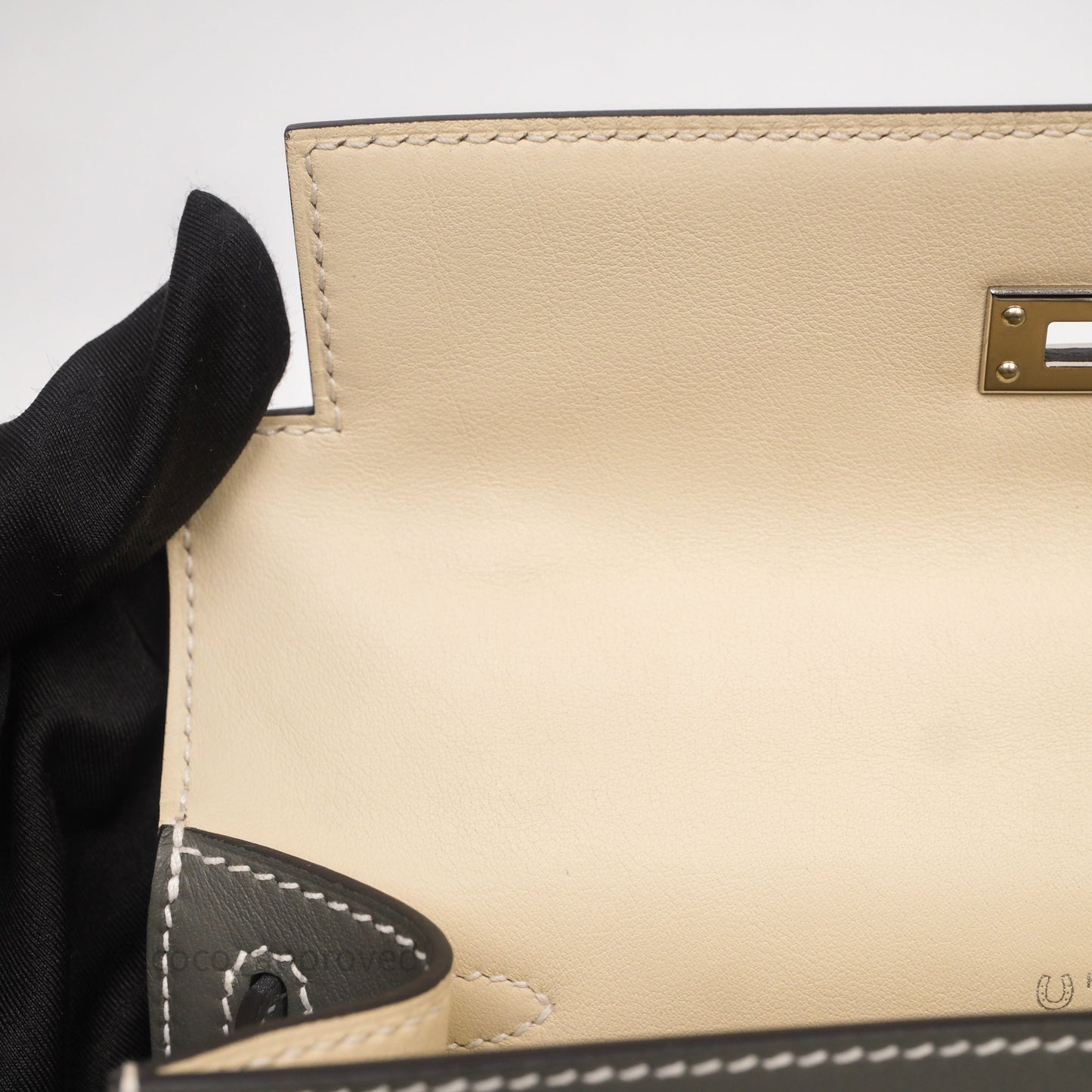 Hermès Kelly Pochette Clutch Gris Meyer 0L/ Craie 10 Swift Palladium Hardware