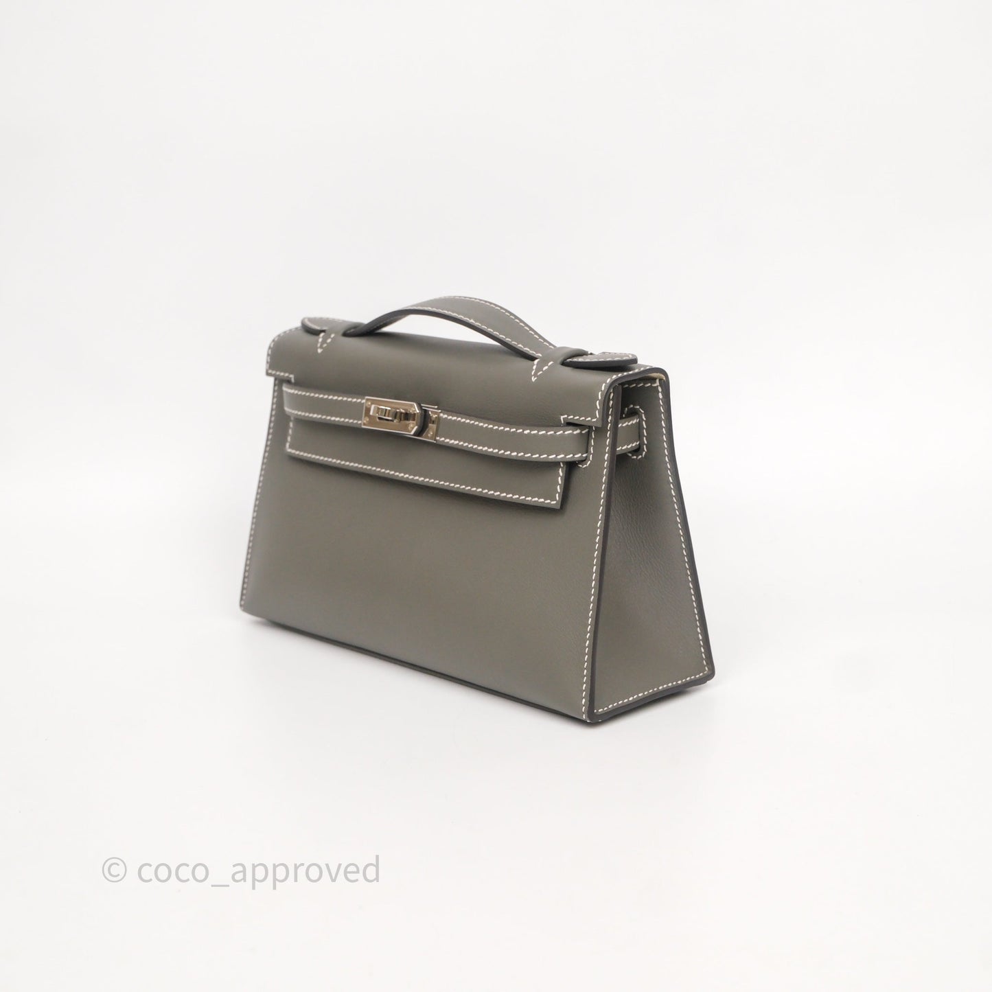 Hermès Kelly Pochette Clutch Gris Meyer 0L/ Craie 10 Swift Palladium Hardware
