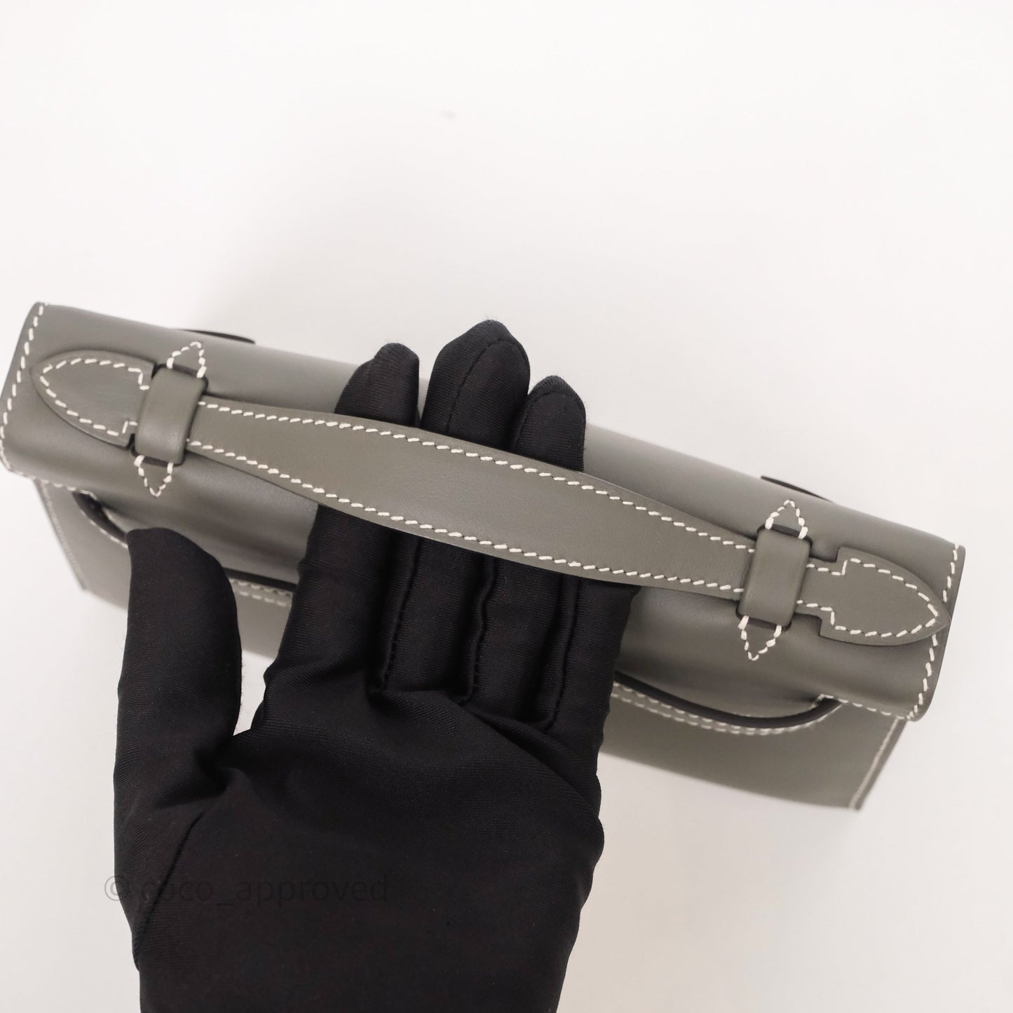 Hermès Kelly Pochette Clutch Gris Meyer 0L/ Craie 10 Swift Palladium Hardware