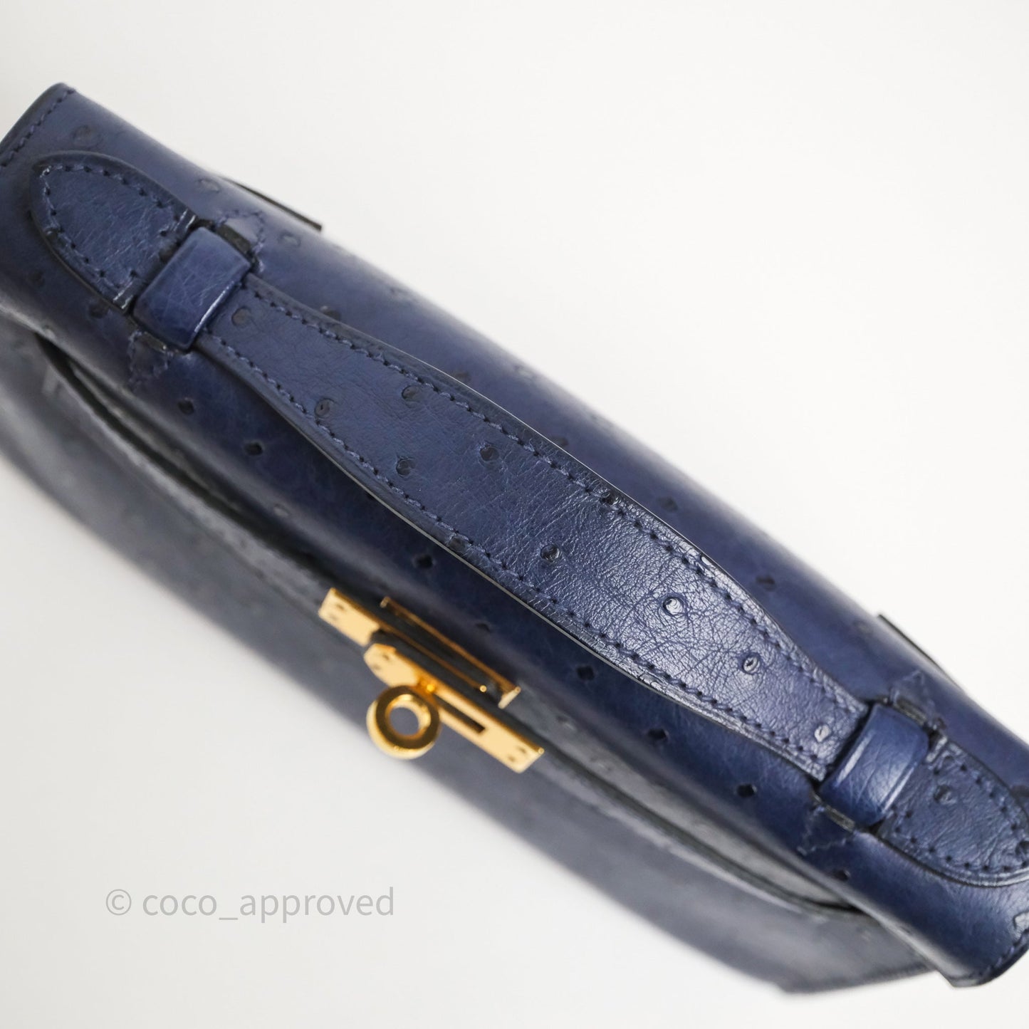 Hermès Kelly Pochette Bleu Iris 77 Ostrich Gold Hardware