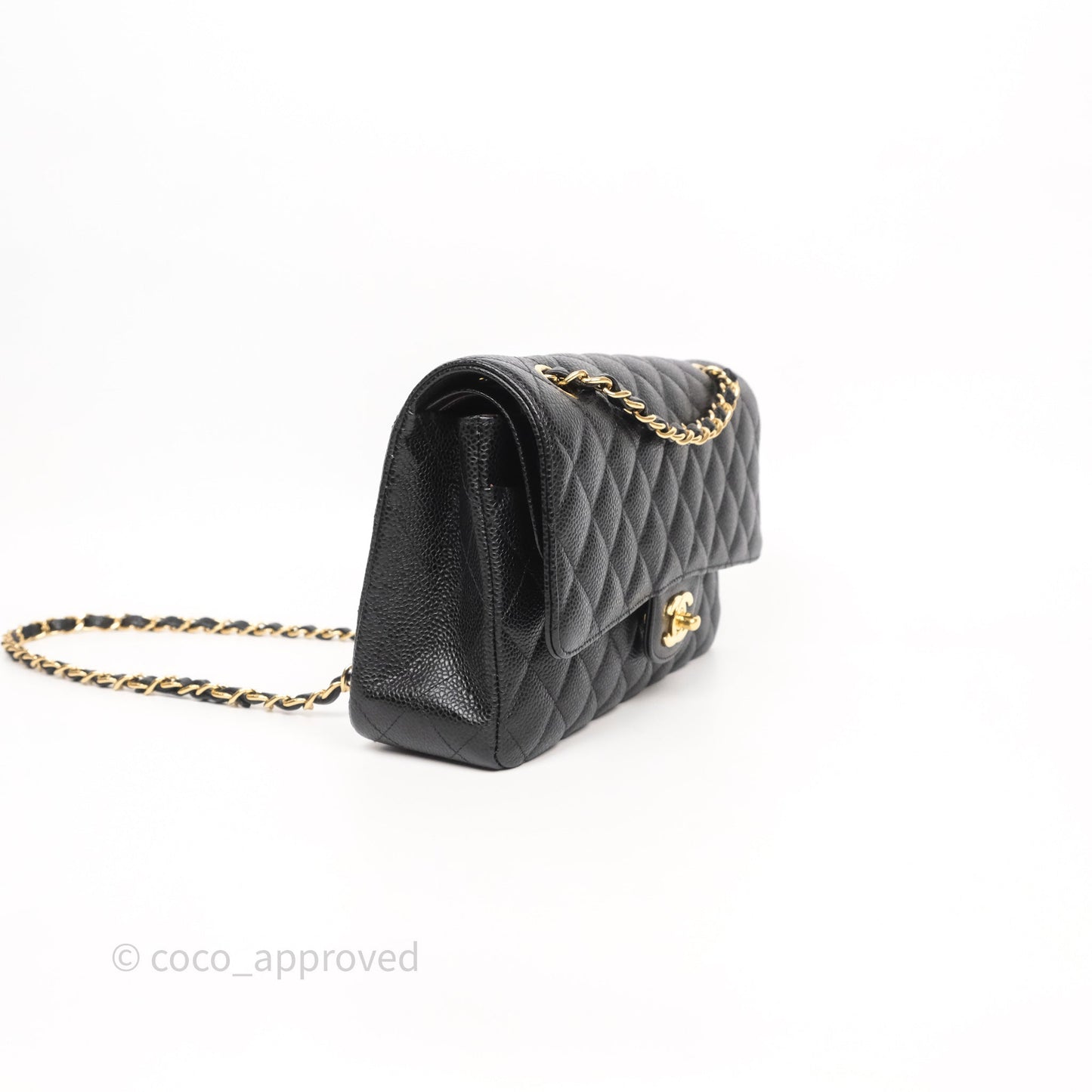 Chanel Classic M/L Medium Flap Quilted Black Caviar Gold Hardware