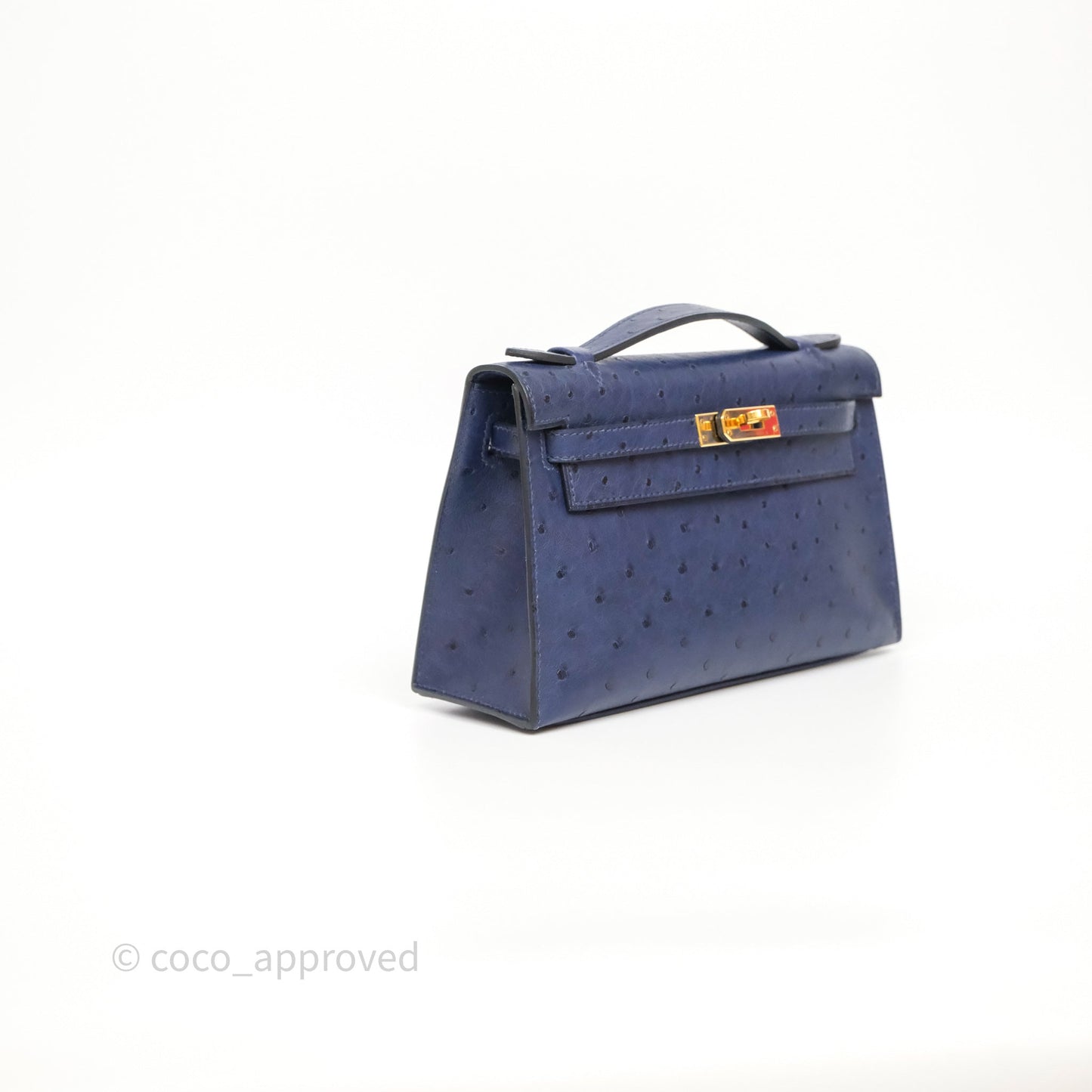 Hermès Kelly Pochette Bleu Iris 77 Ostrich Gold Hardware