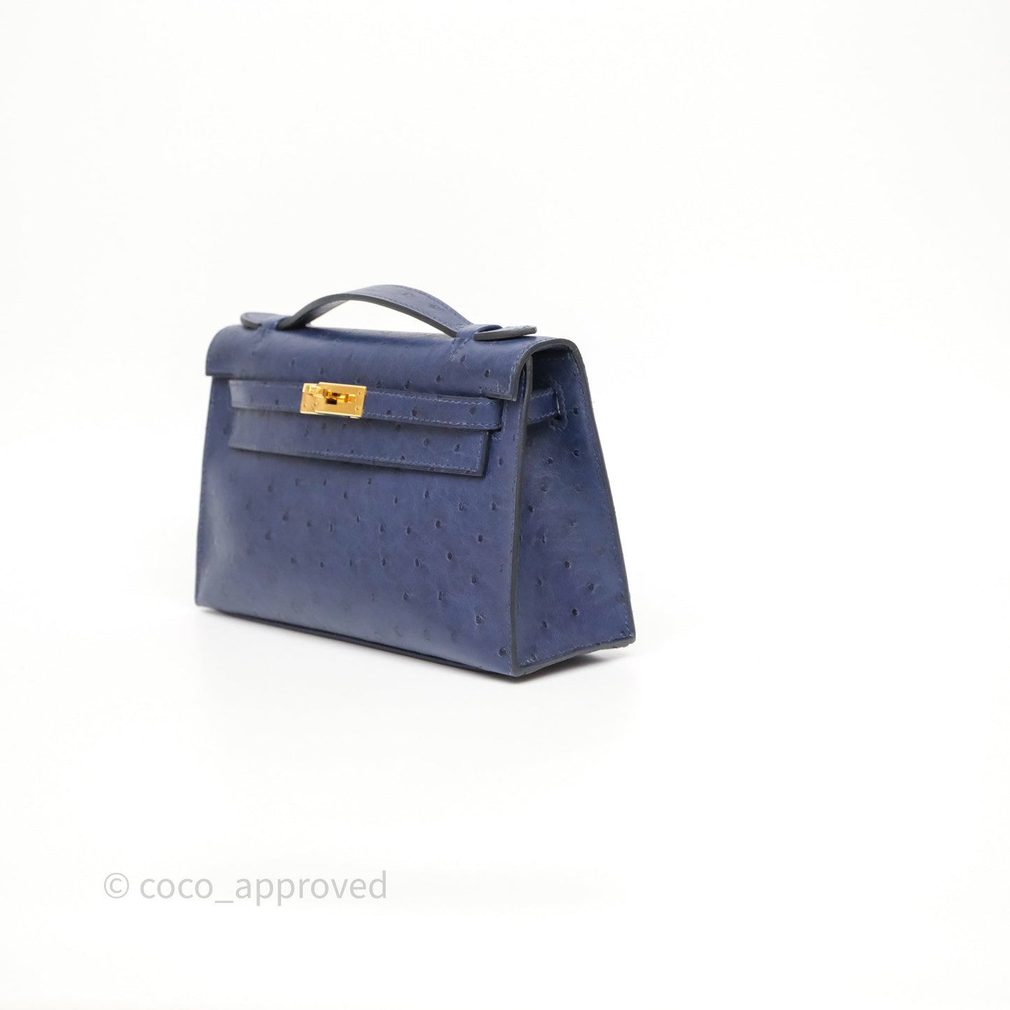 Hermès Kelly Pochette Bleu Iris 77 Ostrich Gold Hardware