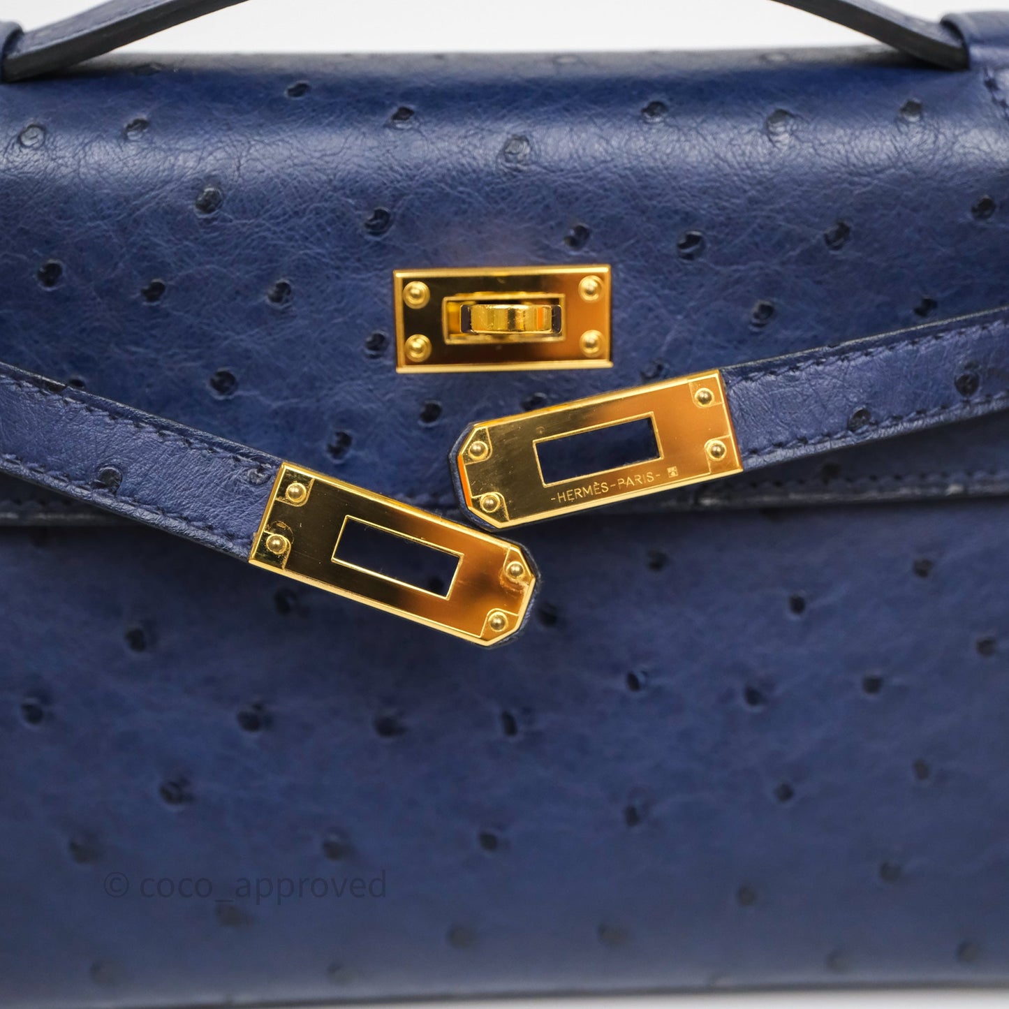 Hermès Kelly Pochette Bleu Iris 77 Ostrich Gold Hardware