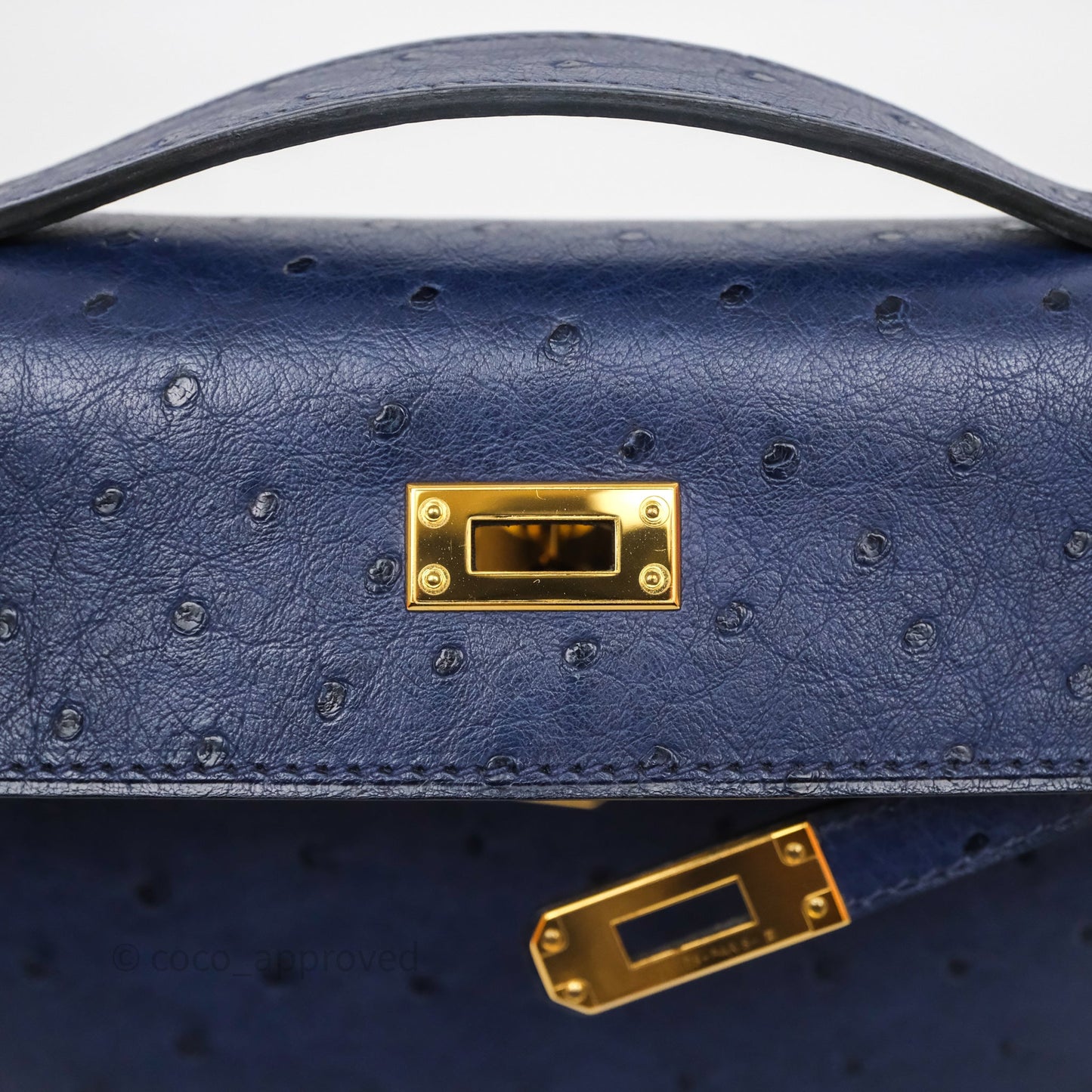 Hermès Kelly Pochette Bleu Iris 77 Ostrich Gold Hardware
