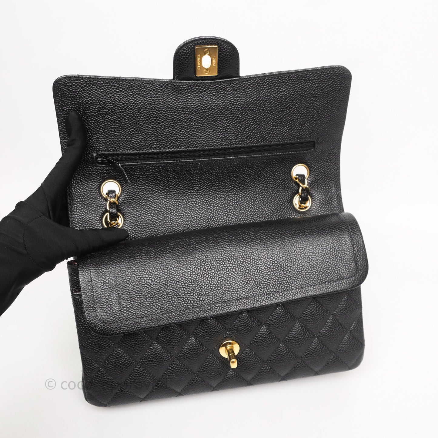 Chanel Classic M/L Medium Flap Quilted Black Caviar Gold Hardware