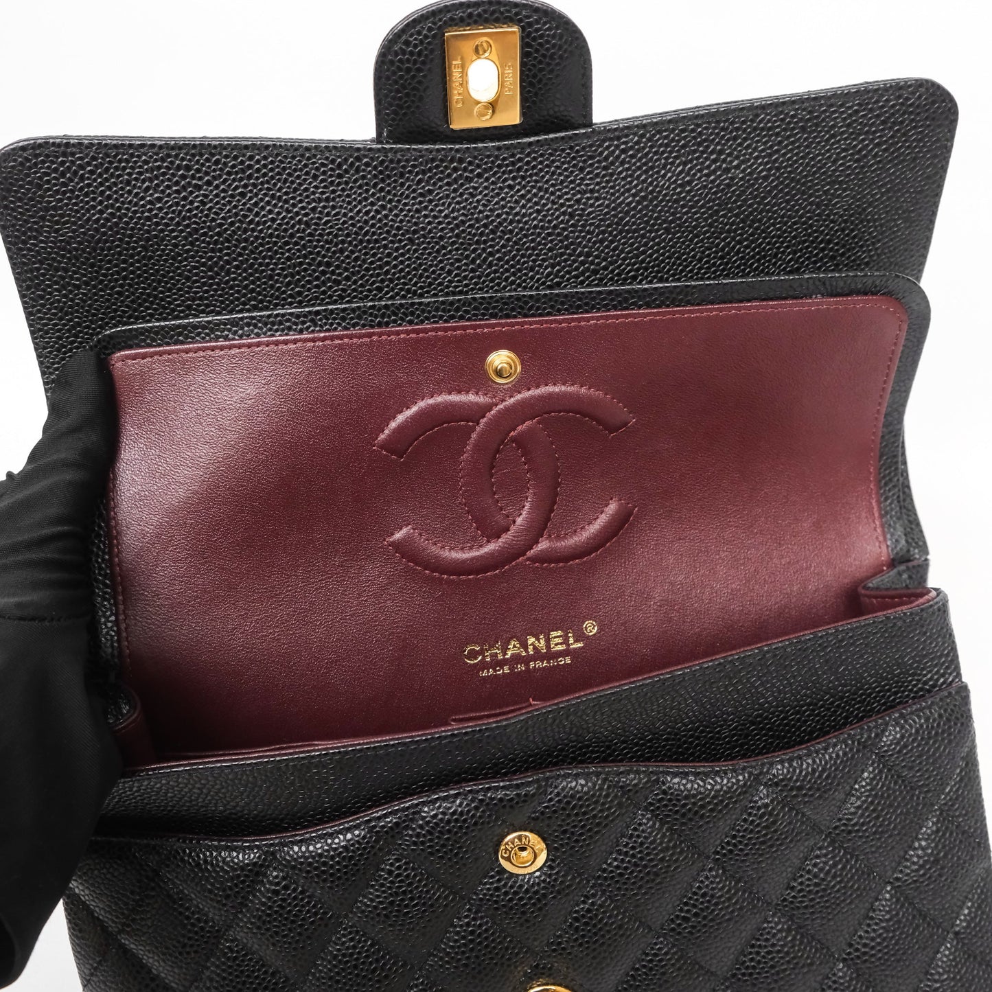 Chanel Classic M/L Medium Flap Quilted Black Caviar Gold Hardware