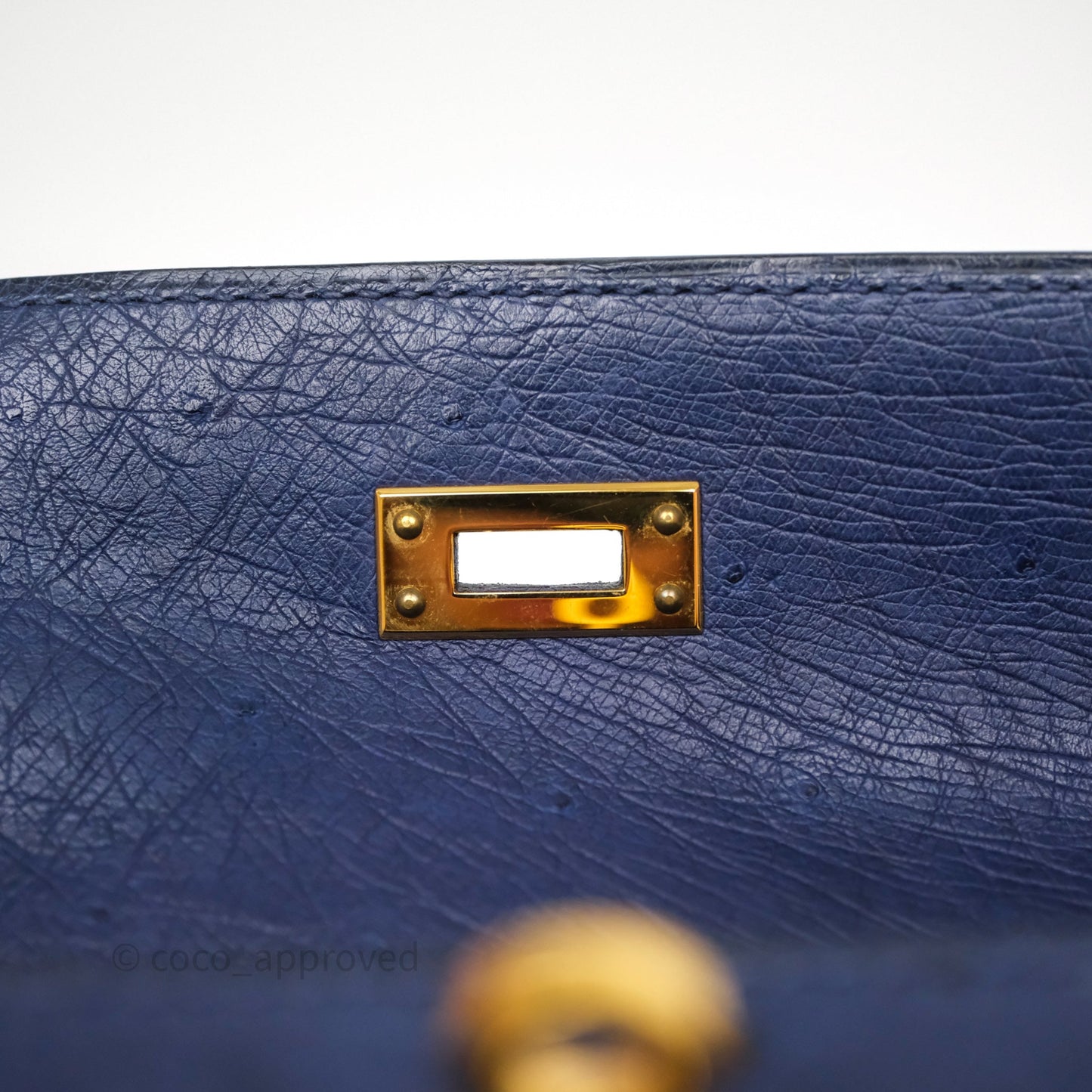 Hermès Kelly Pochette Bleu Iris 77 Ostrich Gold Hardware