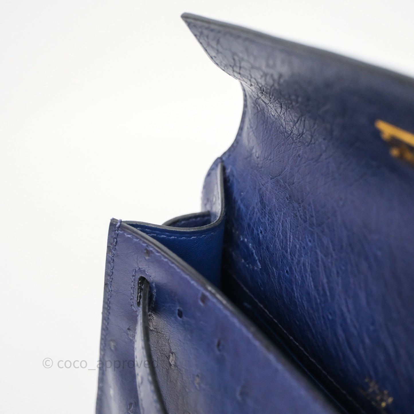 Hermès Kelly Pochette Bleu Iris 77 Ostrich Gold Hardware
