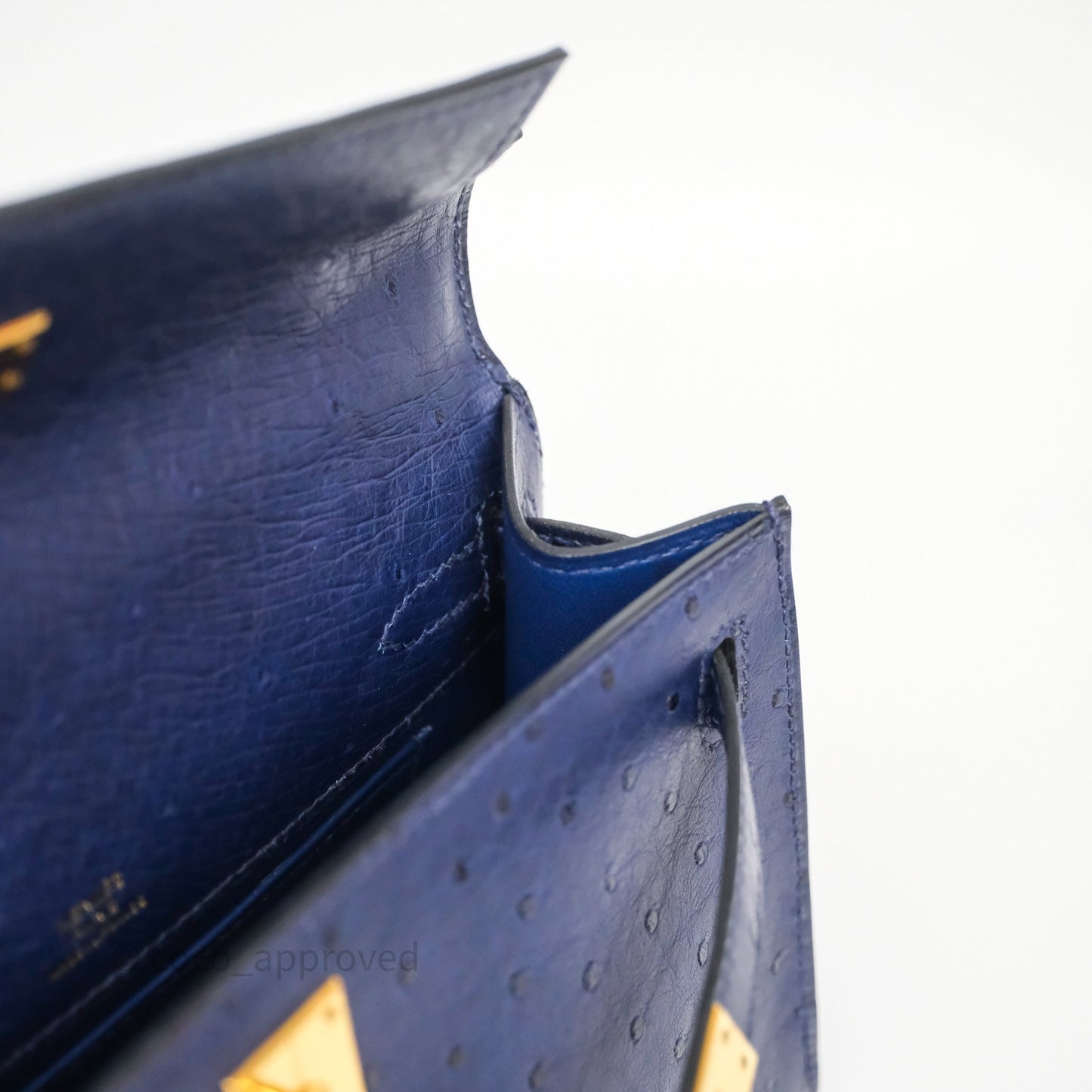 Hermès Kelly Pochette Bleu Iris 77 Ostrich Gold Hardware