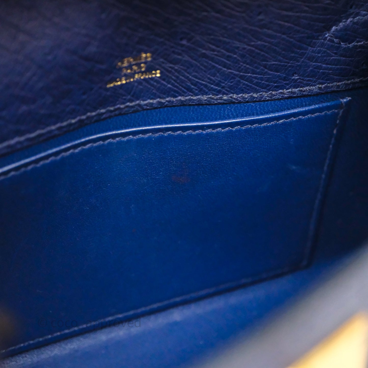 Hermès Kelly Pochette Bleu Iris 77 Ostrich Gold Hardware