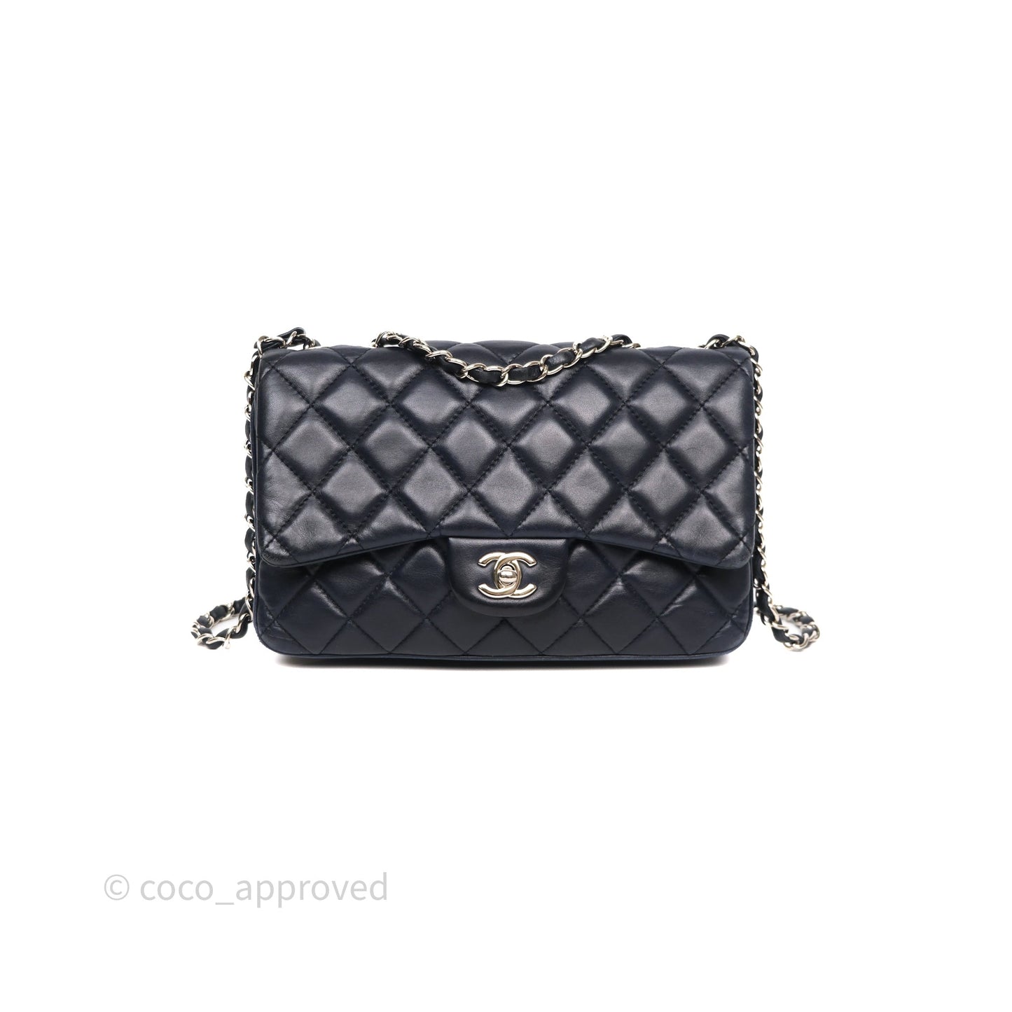 Chanel Quilted Accordion Flap Bag Navy Lambskin Sliver Hardware