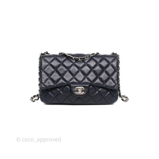 Chanel Quilted Accordion Flap Bag Navy Lambskin Sliver Hardware