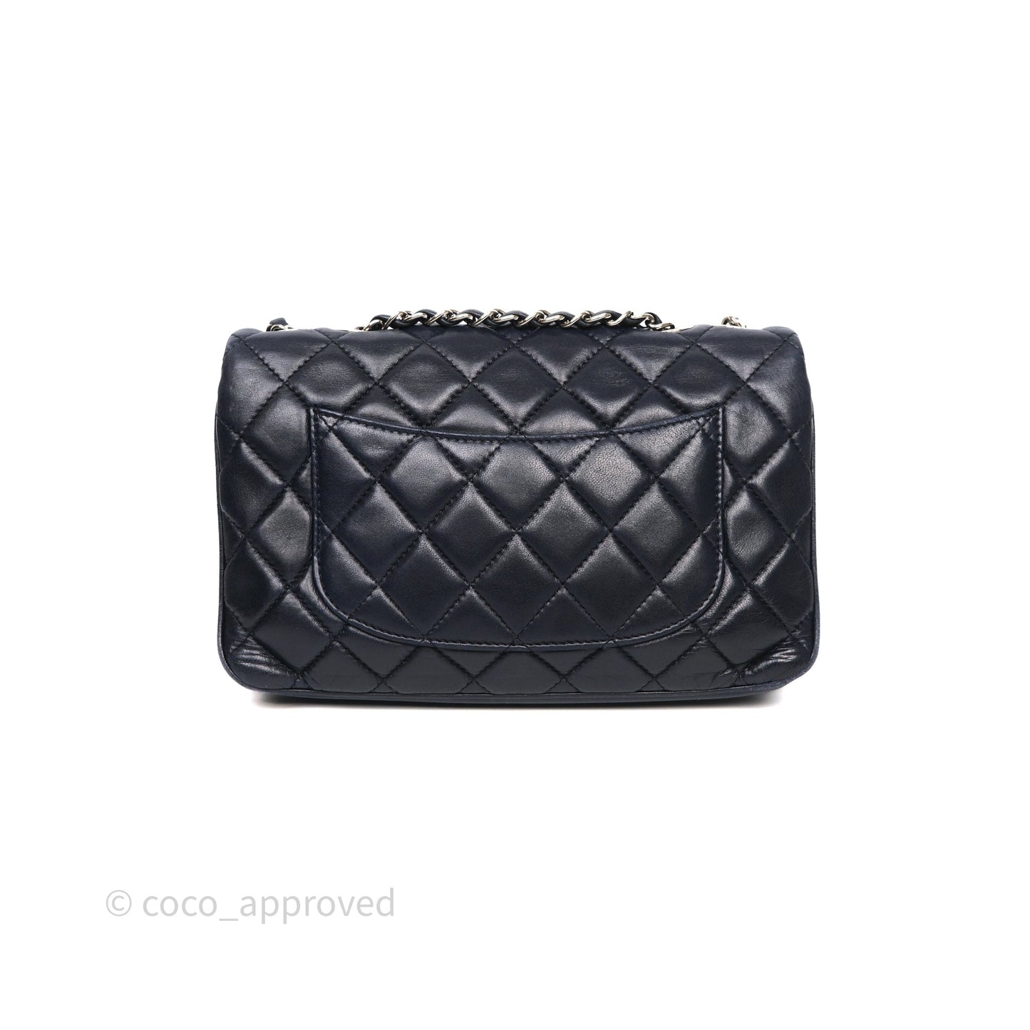 Chanel Quilted Accordion Flap Bag Navy Lambskin Sliver Hardware
