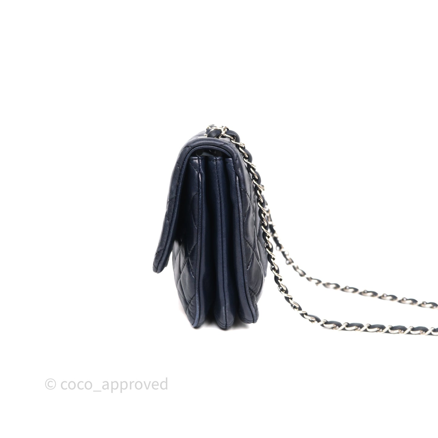 Chanel Quilted Accordion Flap Bag Navy Lambskin Sliver Hardware