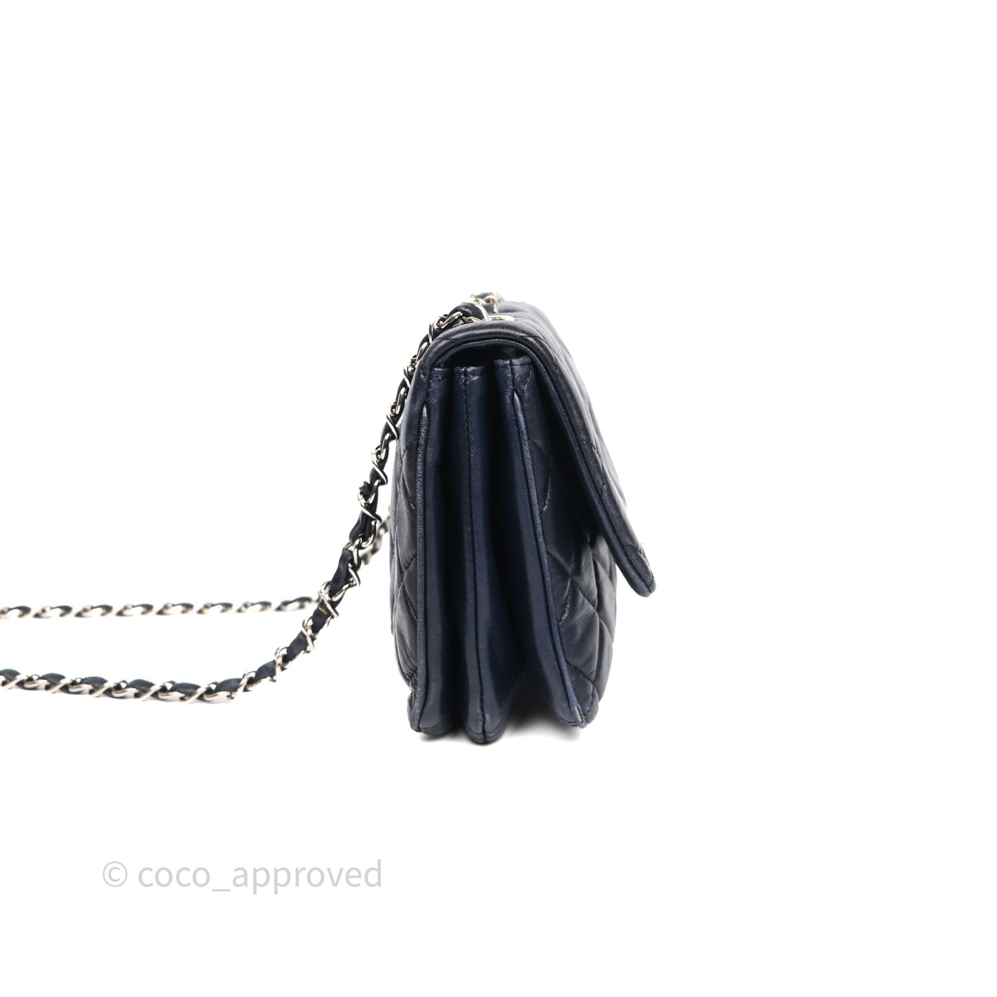 Chanel Quilted Accordion Flap Bag Navy Lambskin Sliver Hardware