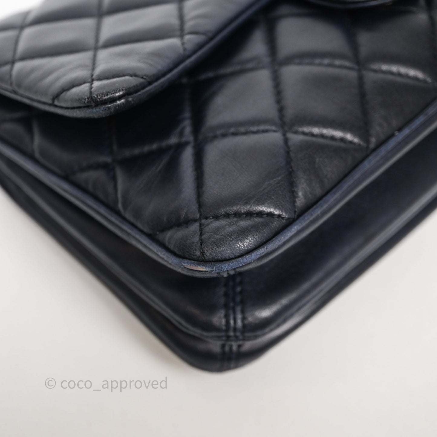 Chanel Quilted Accordion Flap Bag Navy Lambskin Sliver Hardware