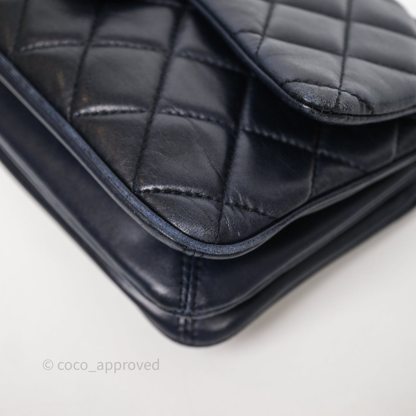 Chanel Quilted Accordion Flap Bag Navy Lambskin Sliver Hardware