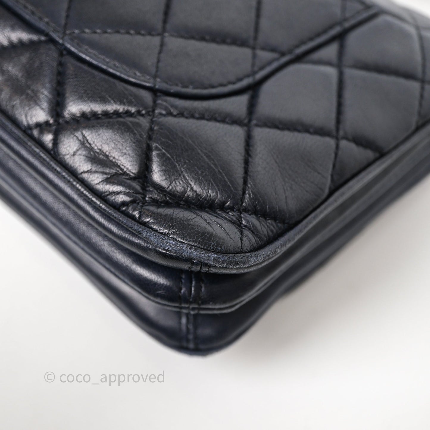 Chanel Quilted Accordion Flap Bag Navy Lambskin Sliver Hardware