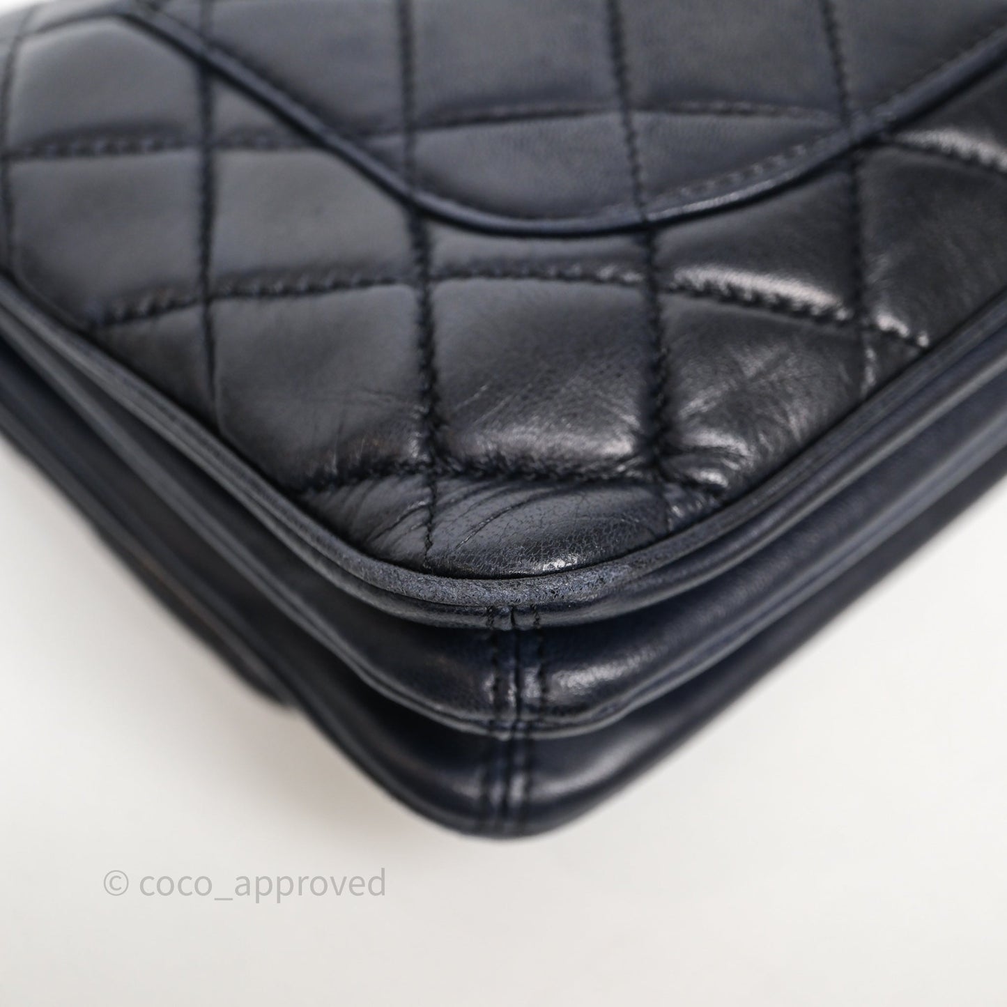 Chanel Quilted Accordion Flap Bag Navy Lambskin Sliver Hardware