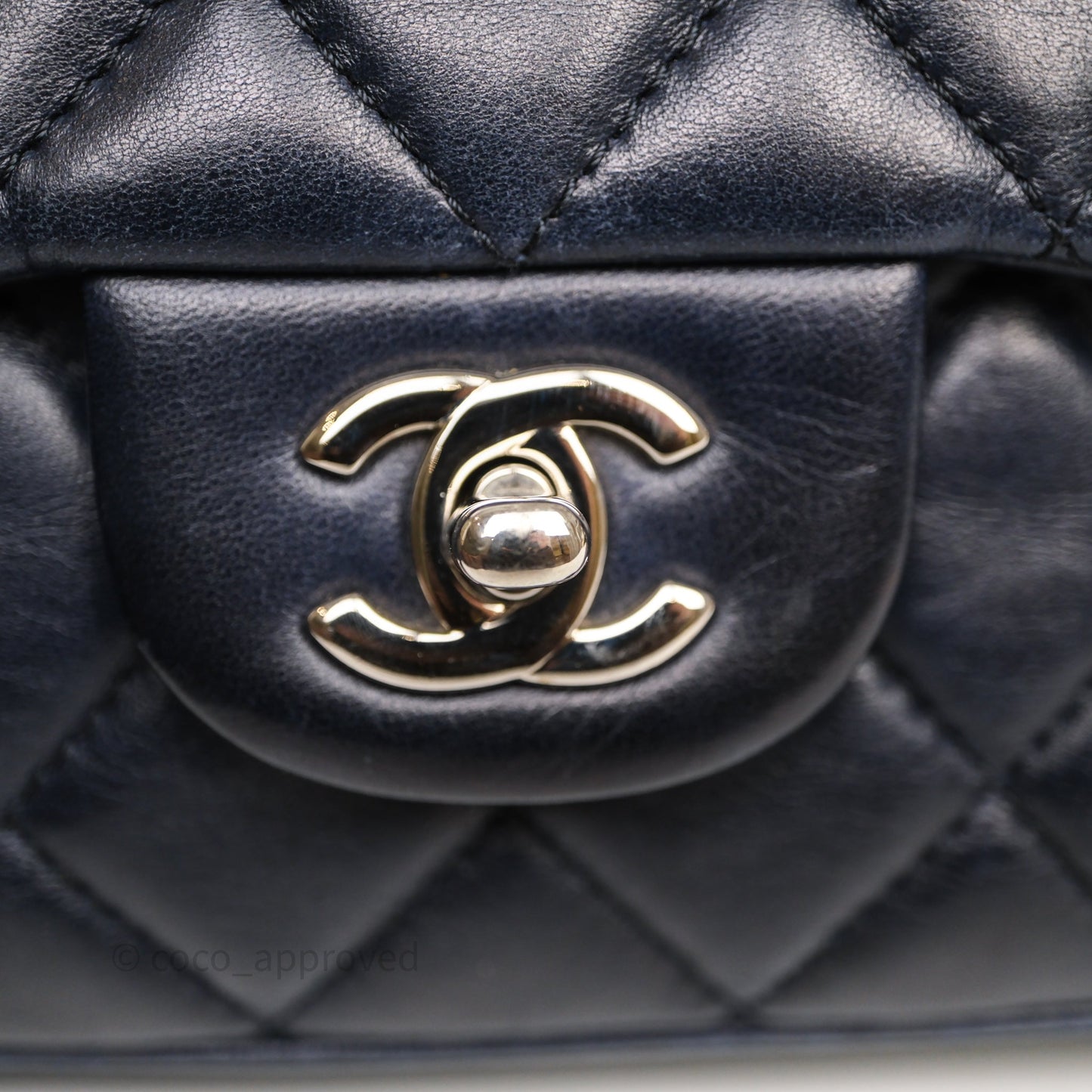 Chanel Quilted Accordion Flap Bag Navy Lambskin Sliver Hardware