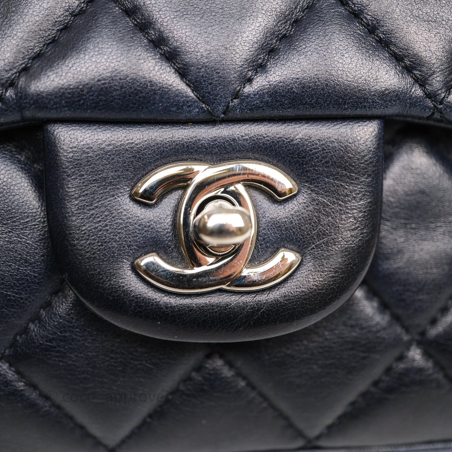 Chanel Quilted Accordion Flap Bag Navy Lambskin Sliver Hardware