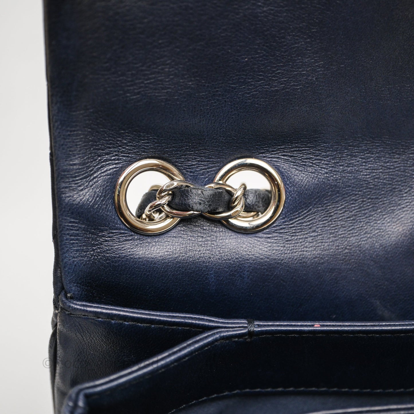 Chanel Quilted Accordion Flap Bag Navy Lambskin Sliver Hardware