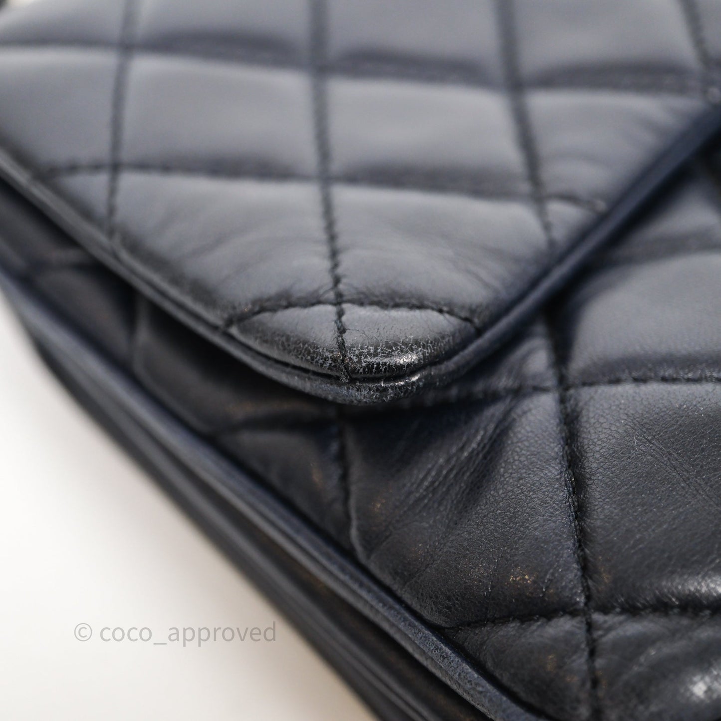 Chanel Quilted Accordion Flap Bag Navy Lambskin Sliver Hardware