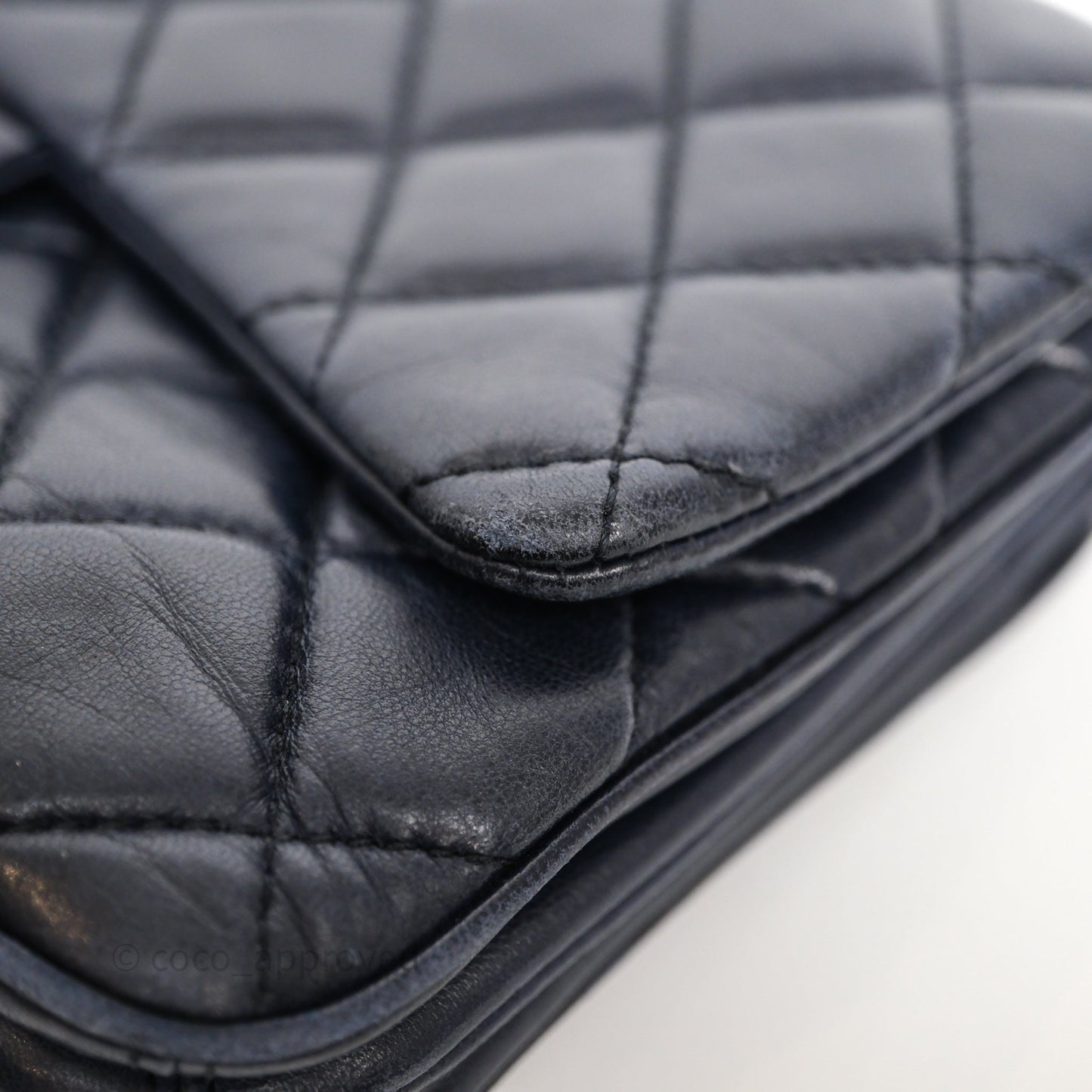 Chanel Quilted Accordion Flap Bag Navy Lambskin Sliver Hardware