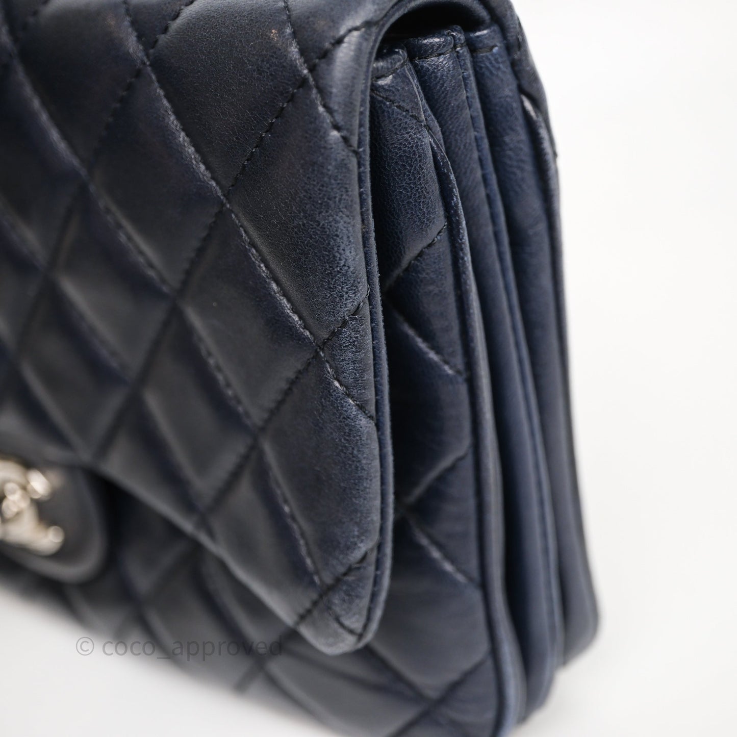 Chanel Quilted Accordion Flap Bag Navy Lambskin Sliver Hardware