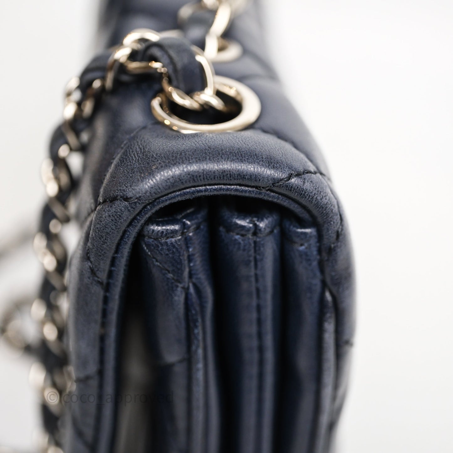 Chanel Quilted Accordion Flap Bag Navy Lambskin Sliver Hardware