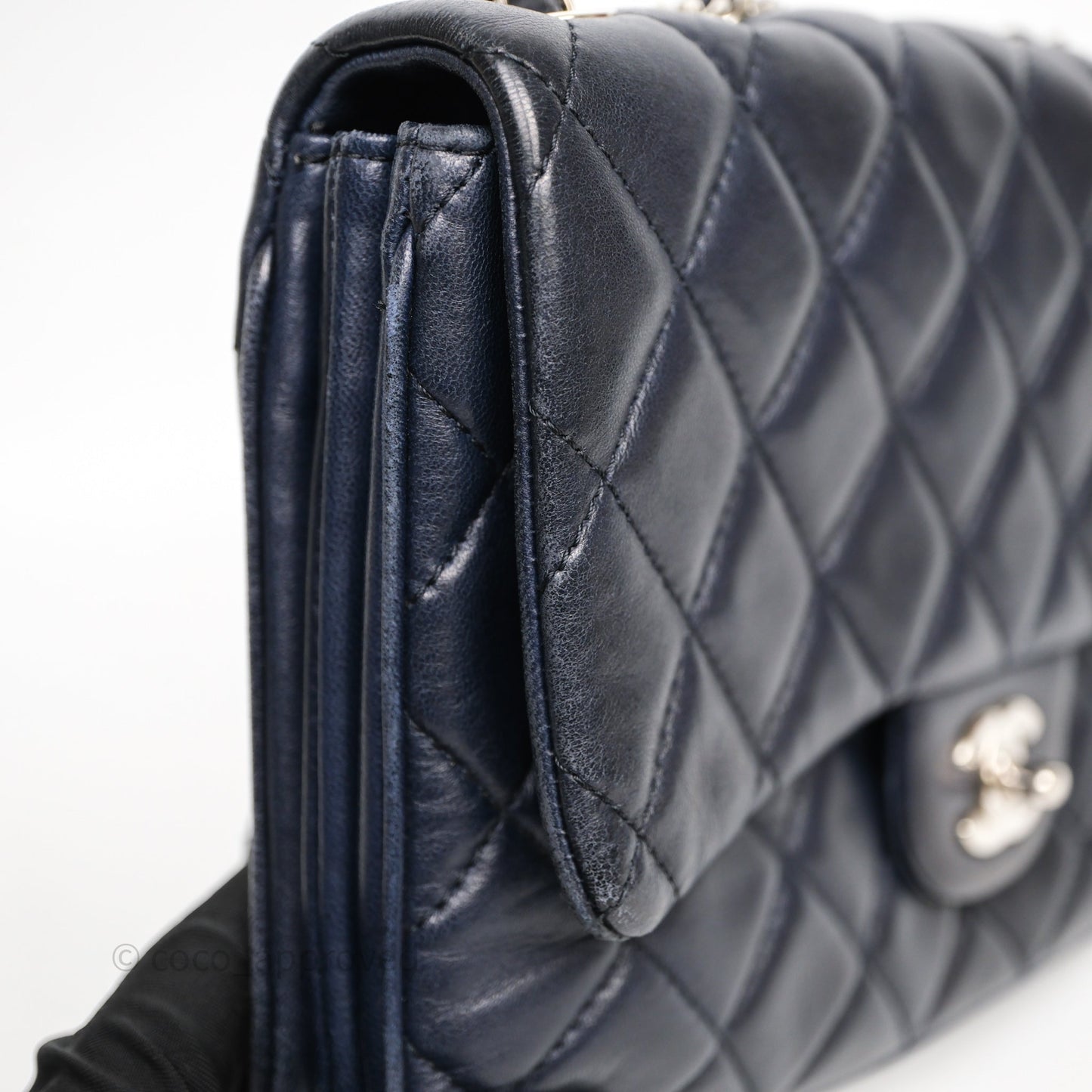 Chanel Quilted Accordion Flap Bag Navy Lambskin Sliver Hardware