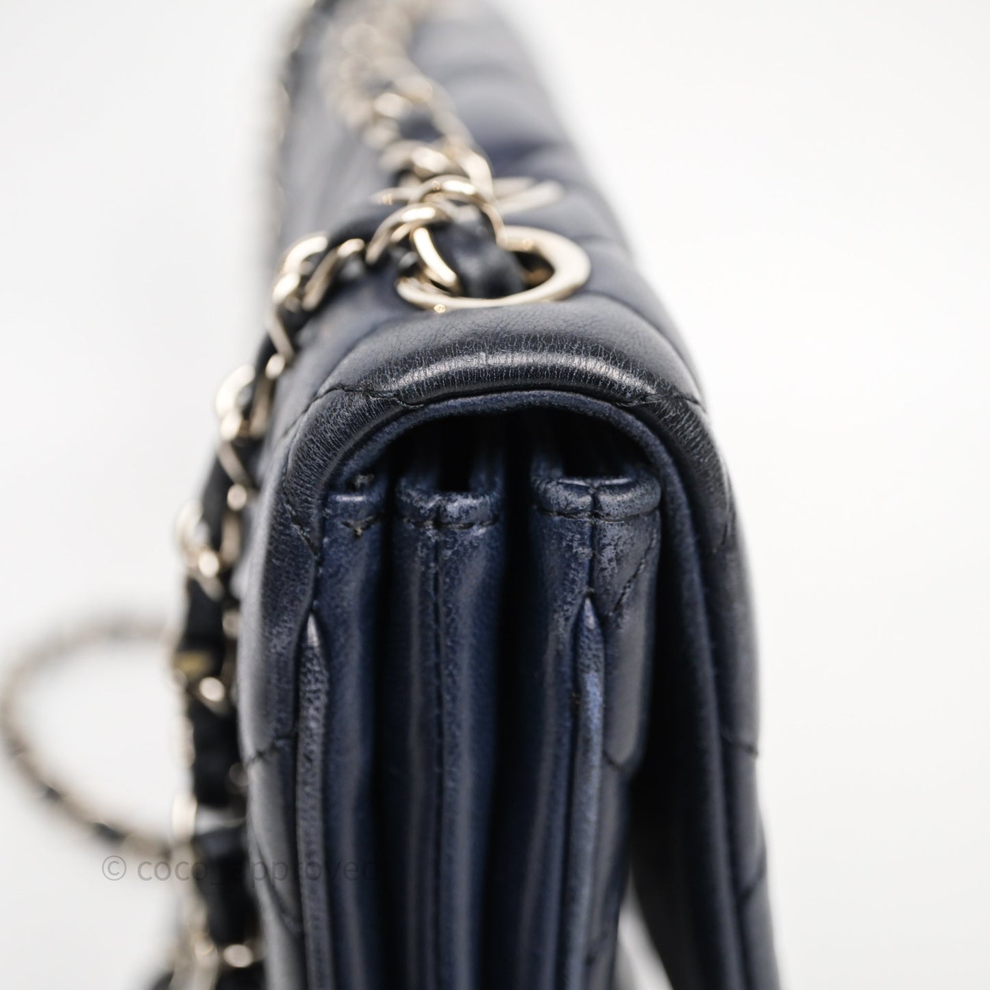 Chanel Quilted Accordion Flap Bag Navy Lambskin Sliver Hardware