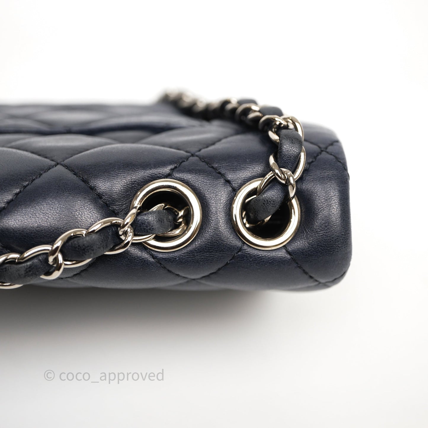 Chanel Quilted Accordion Flap Bag Navy Lambskin Sliver Hardware