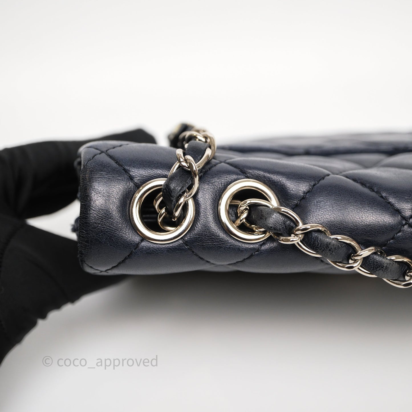 Chanel Quilted Accordion Flap Bag Navy Lambskin Sliver Hardware