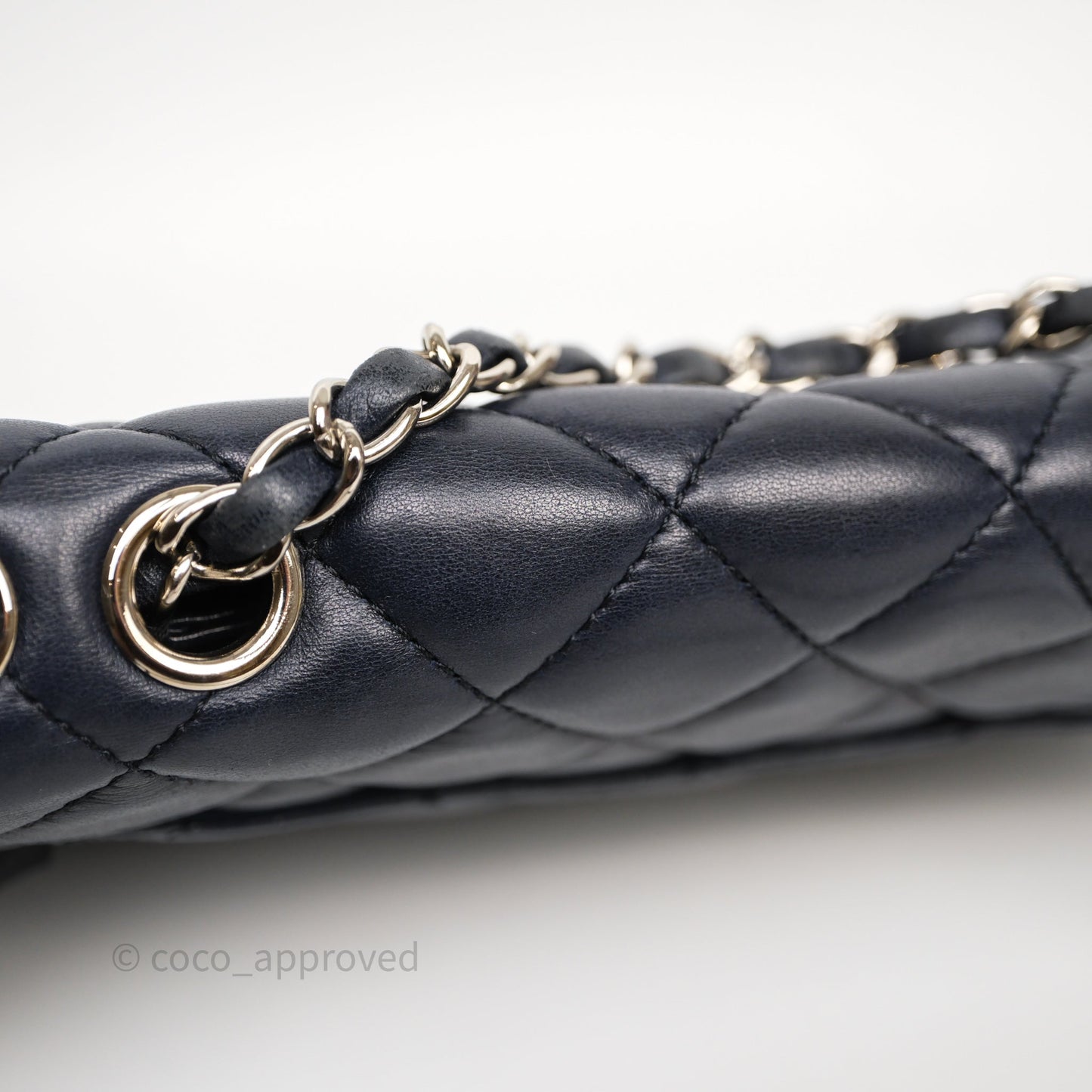 Chanel Quilted Accordion Flap Bag Navy Lambskin Sliver Hardware